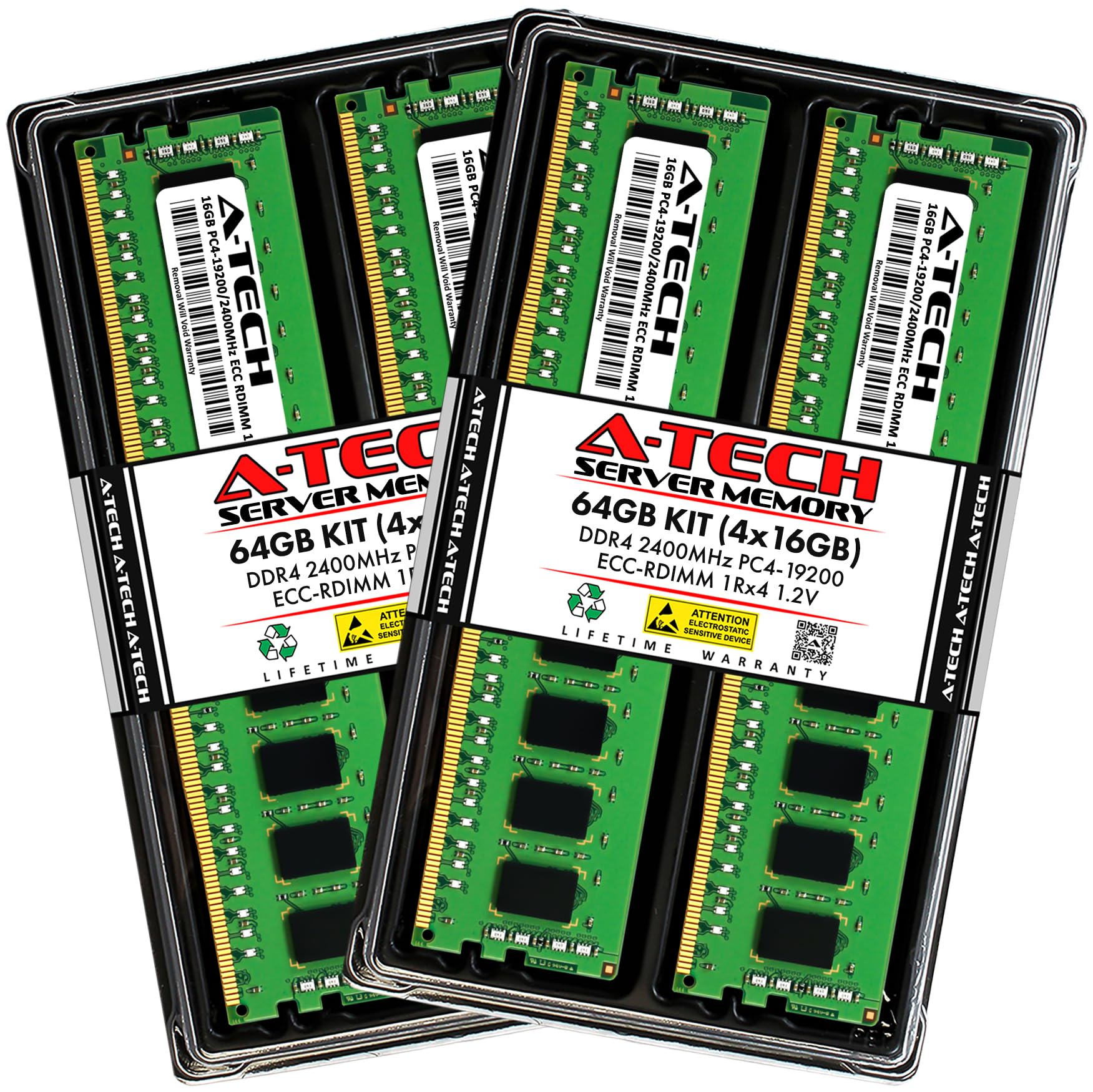 A Tech 64Gb Kit (4X16Gb) Ddr4 2400Mhz Pc4 19200 Ecc Rdimm 1Rx4 1.2V Single Rank Ecc Registered Dimm 288 Pin Server & Workstation