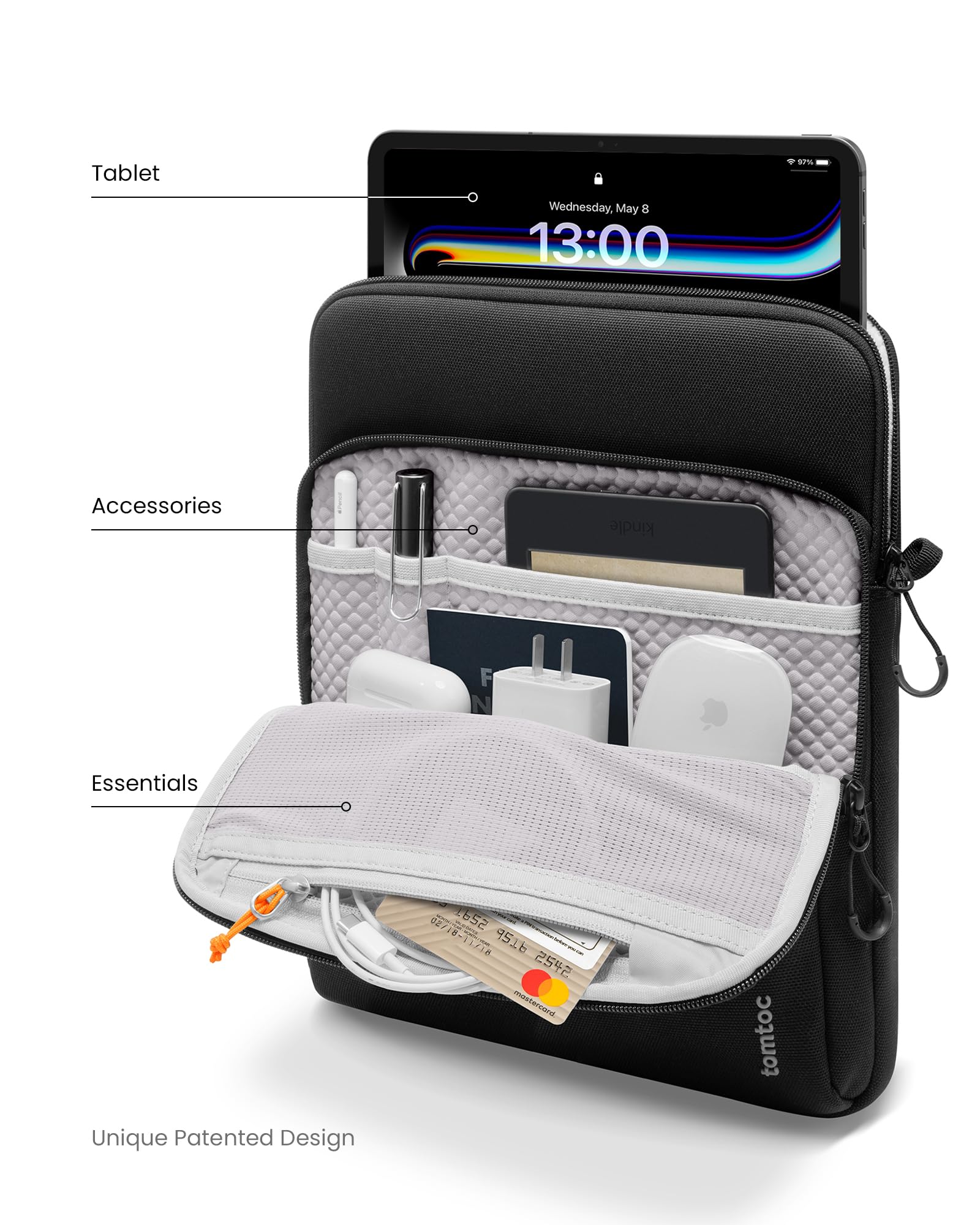 Tomtoc Defenderace 13 Inch Ipad Case Sleeve Bag For Ipad Pro M4, M2&M1 & 2025 13 Inch Ipad Air M3/M2 2024, 360 Protection Spill Water Resistant Tablet Sleeve Carrying Case