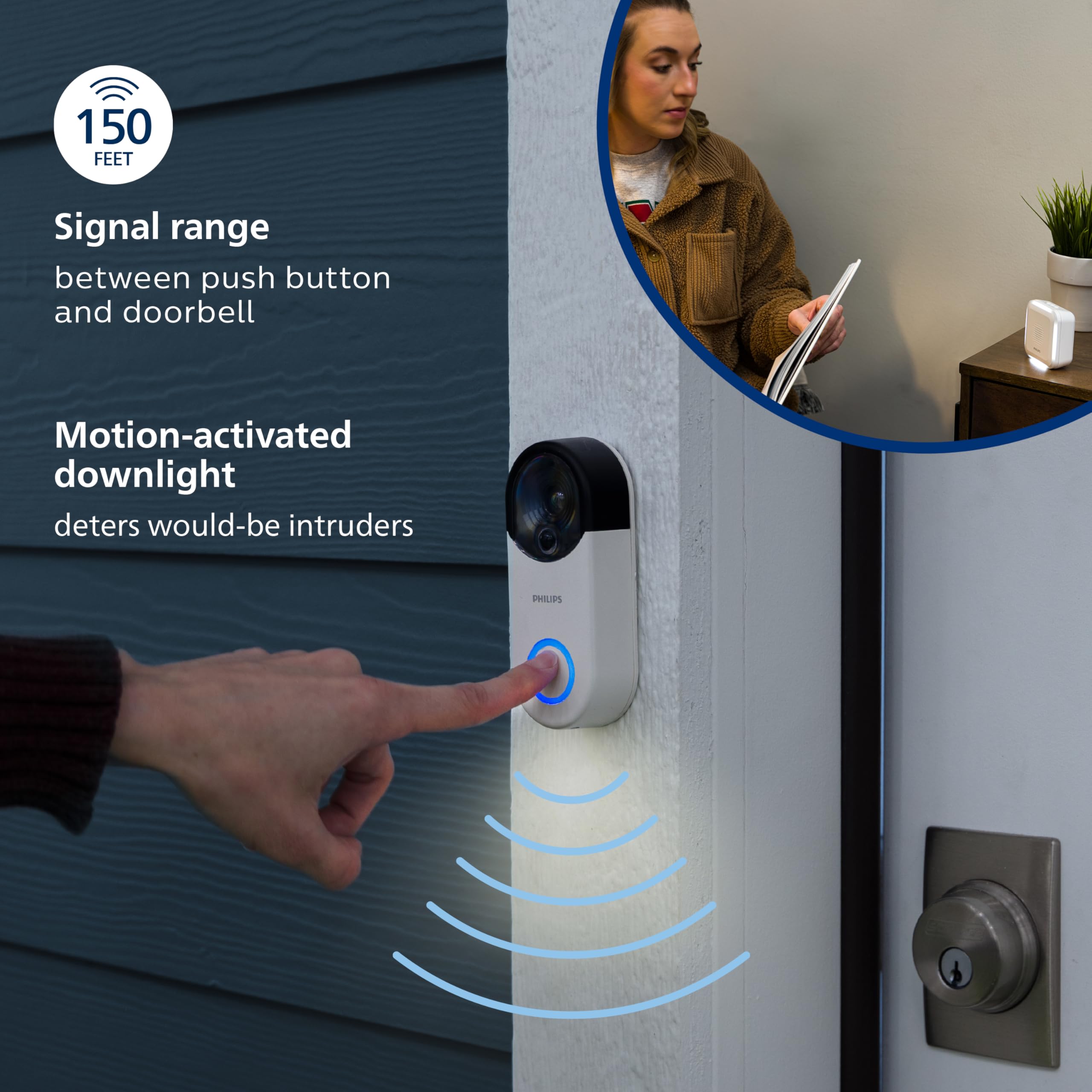 Philips Wireless Security Doorbell Chime Kit, Decoy Doorbell Camera, Motion Activated Light, Decoy Doorbell Home Security Camera