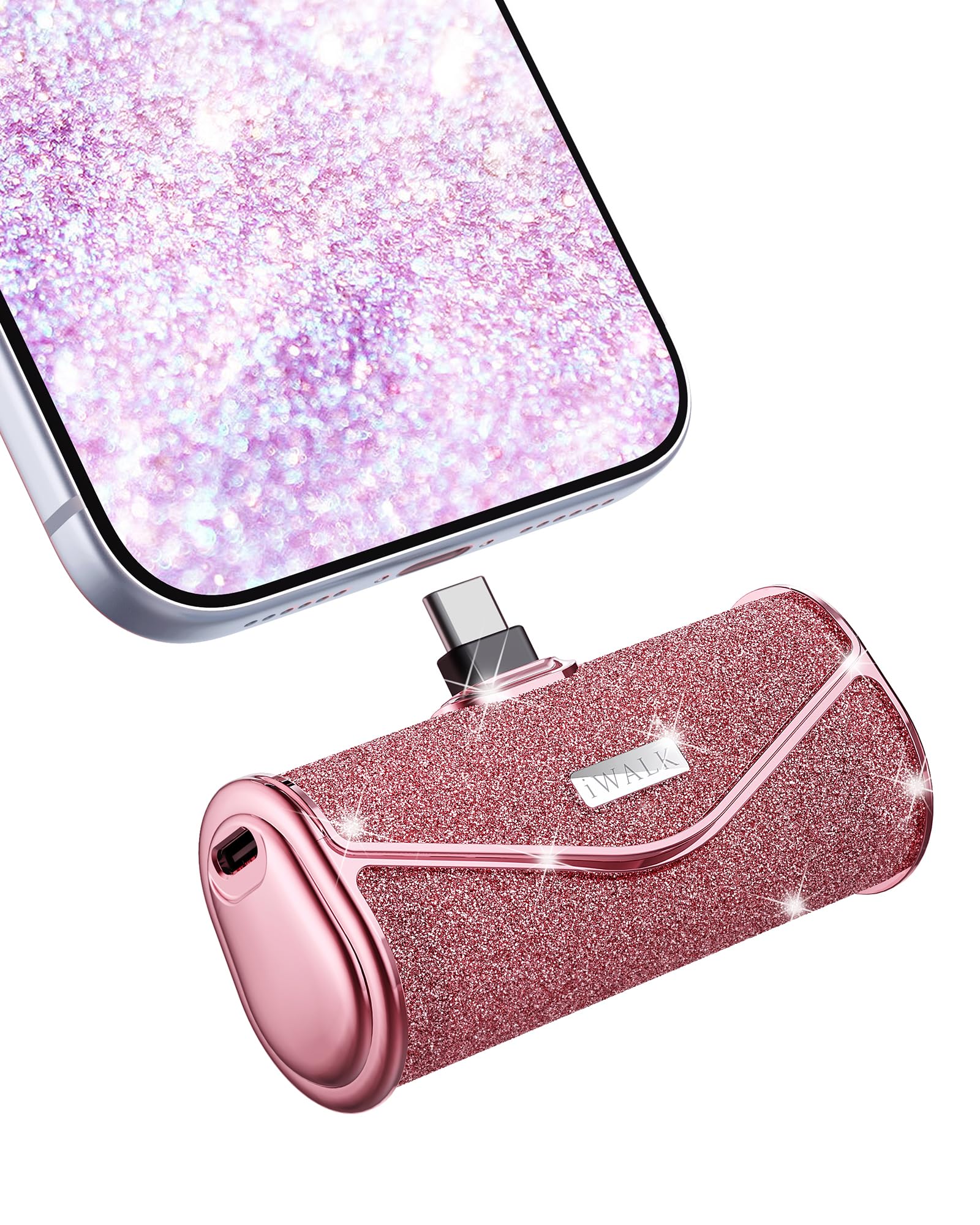 iWALK Upgraded Sparkly Portable Charger 22.5W, 5000mAh Power Bank for iPhone 17/16/15 Series, Mini Battery Pack with Builtin US