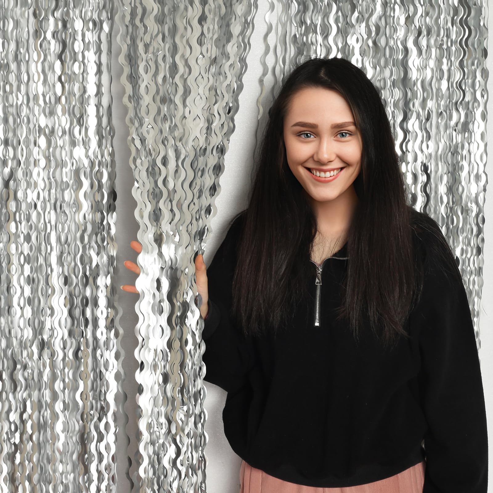 4 Pack 3.3X6.6Ft Silver Foil Fringe Backdrop   Wavy Metallic Tinsel Foil Curtains Photo Booth Backdrop For Birthday Wedding Holi