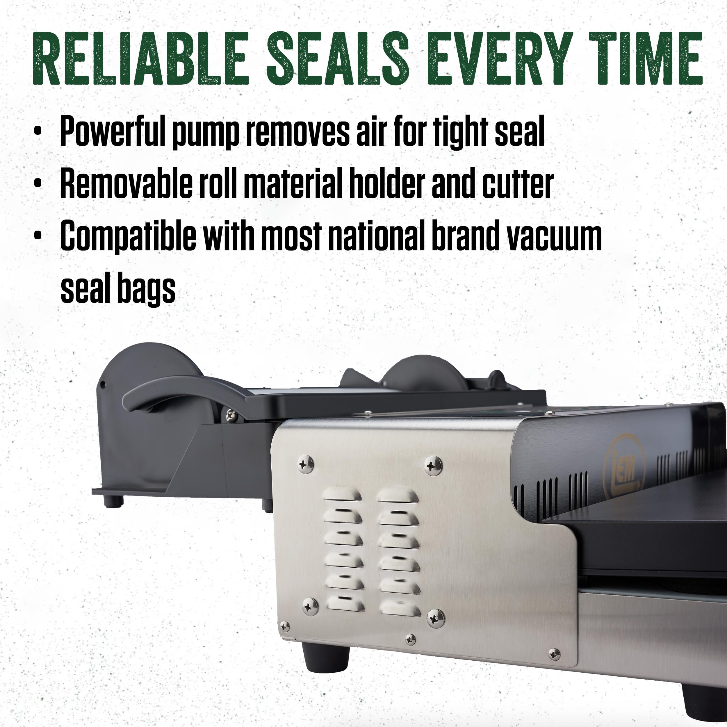 Lem Products Maxvac 1000 Stainless Steel Vacuum Sealer With Removable Bag Holder And Cutter, Silver And Black