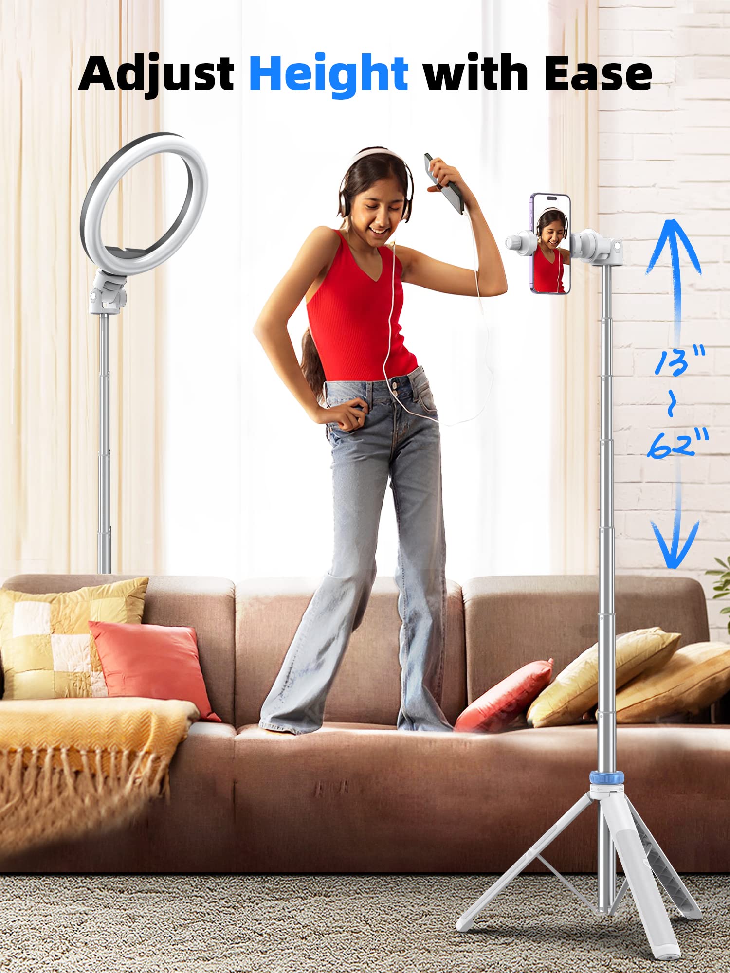 Kaiess 62'' Tripod For Iphone, Selfie Stick Tripod & Phone Tripod Stand With Remote, Cell Phone Tripod For Iphone, Extendable Tr