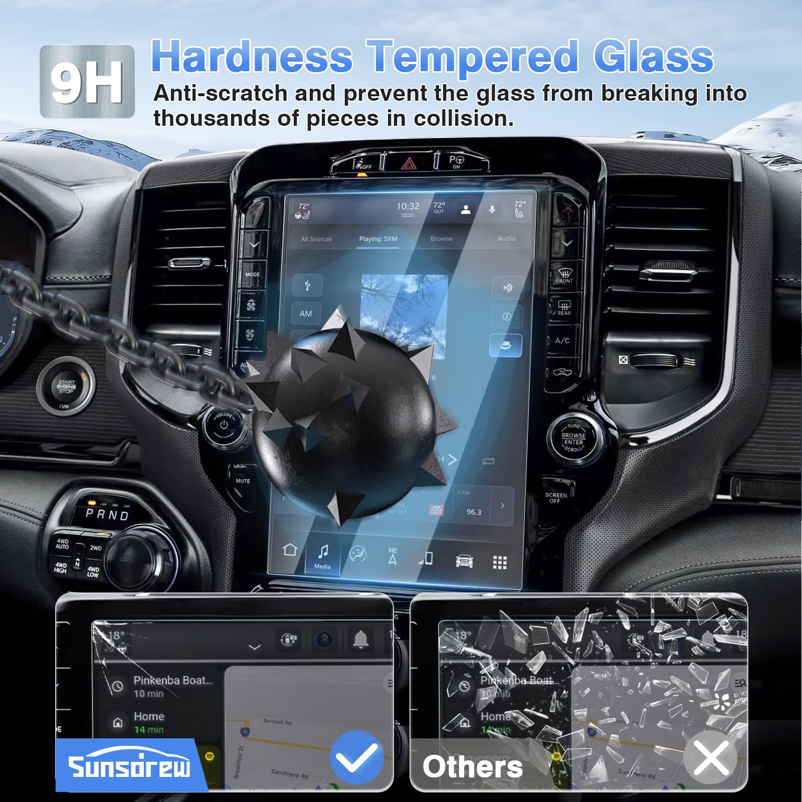 Sunsdrew 2Pcs Ram Screen Protector For 2019 2024 Dodge Ram 1500 2500 3500 Accessories Trx Rebel Laramie Limited Uconnect,12 Inch Touchscreen Protector 9H Tempered Glass Anti Glare Hd Clear