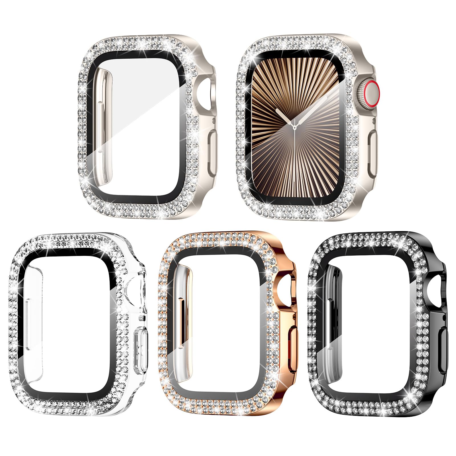 Goton 4 Pack For Apple Watch Series 10 Screen Protector 46Mm Bling Case, Women Glitter Diamond Rhinestone Face Cover For Iwatch