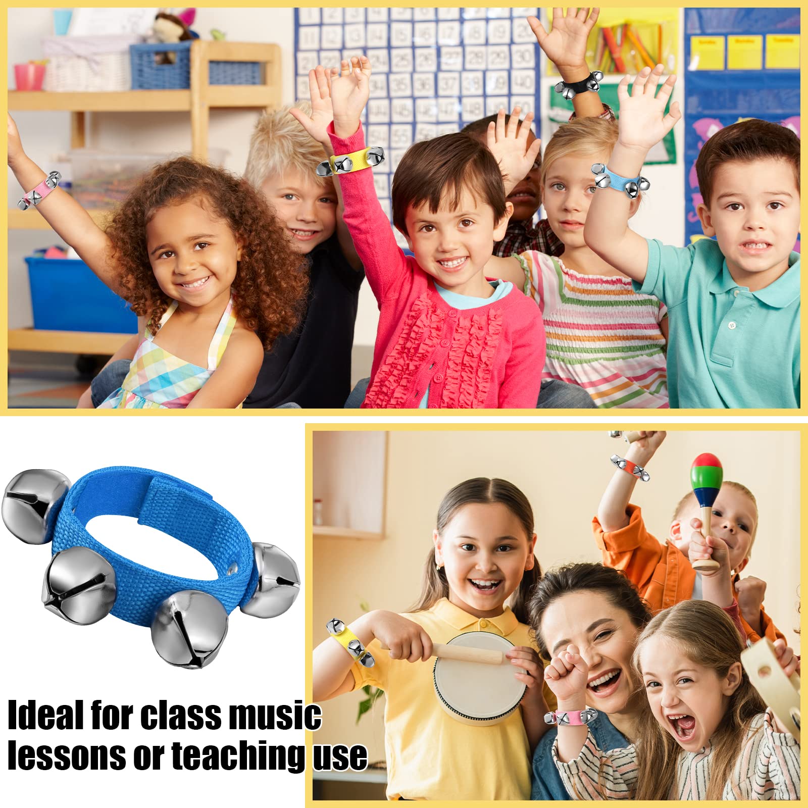 48 Pcs Wrist Band Jingle Bells 12 Musical Instruments Gift Hand Percussion Wrist Bells Wrist Shaking Music Bells For Kids Adjust