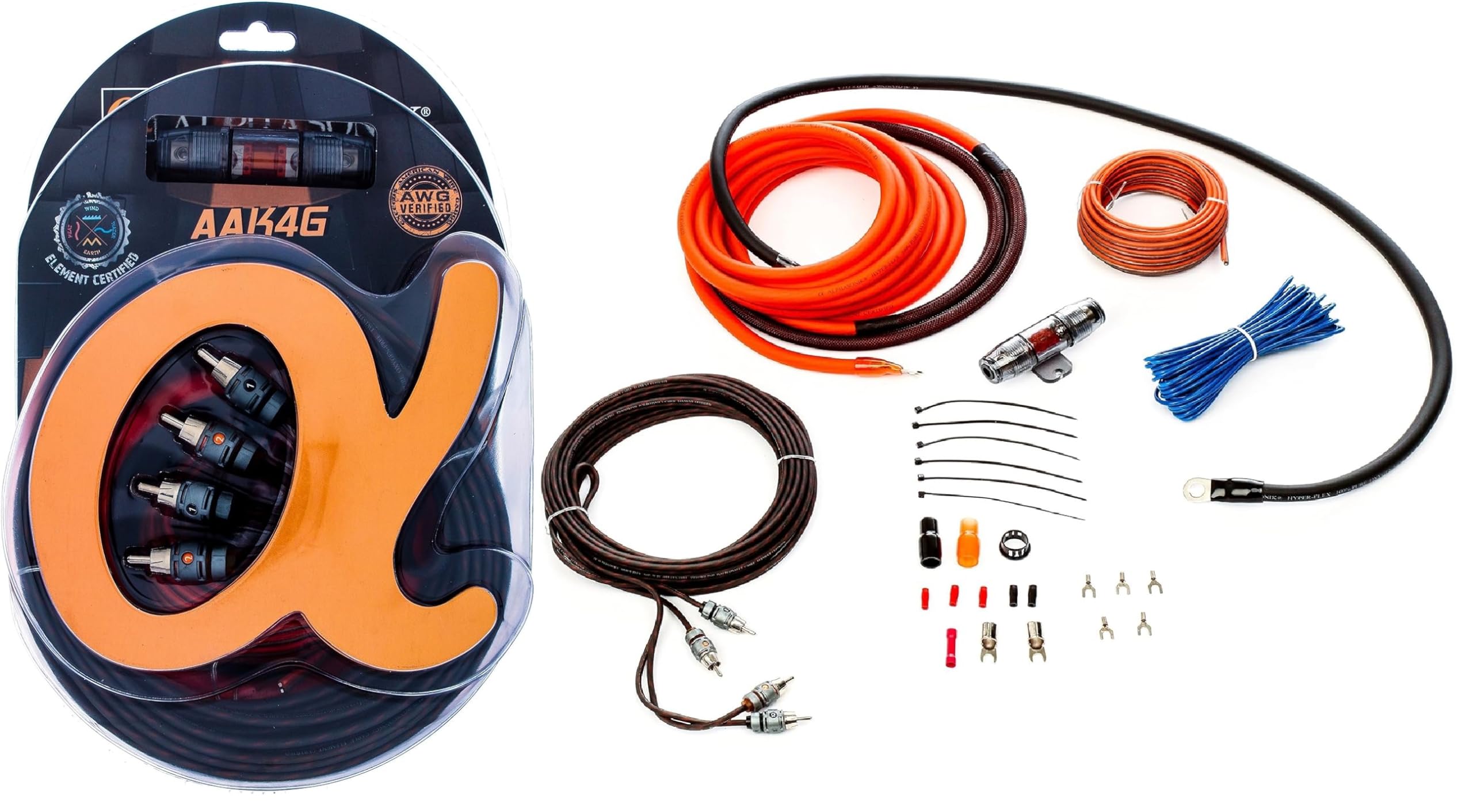 Alphasonik Aak4G Premium 4 Gauge Complete Car Amplifier Installation Kit Hyper Flex Power, Ground, Speaker Wire Rca Cable   Exce