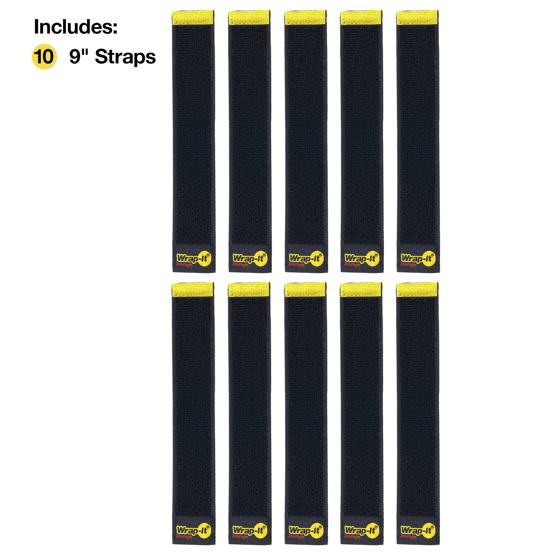 Selfie Straps By Wrap It Storage, 9 Inch (10 Pack), Black   Stretchy Hook And Loop Cord Organizer That Stays Attached To Cord Fo