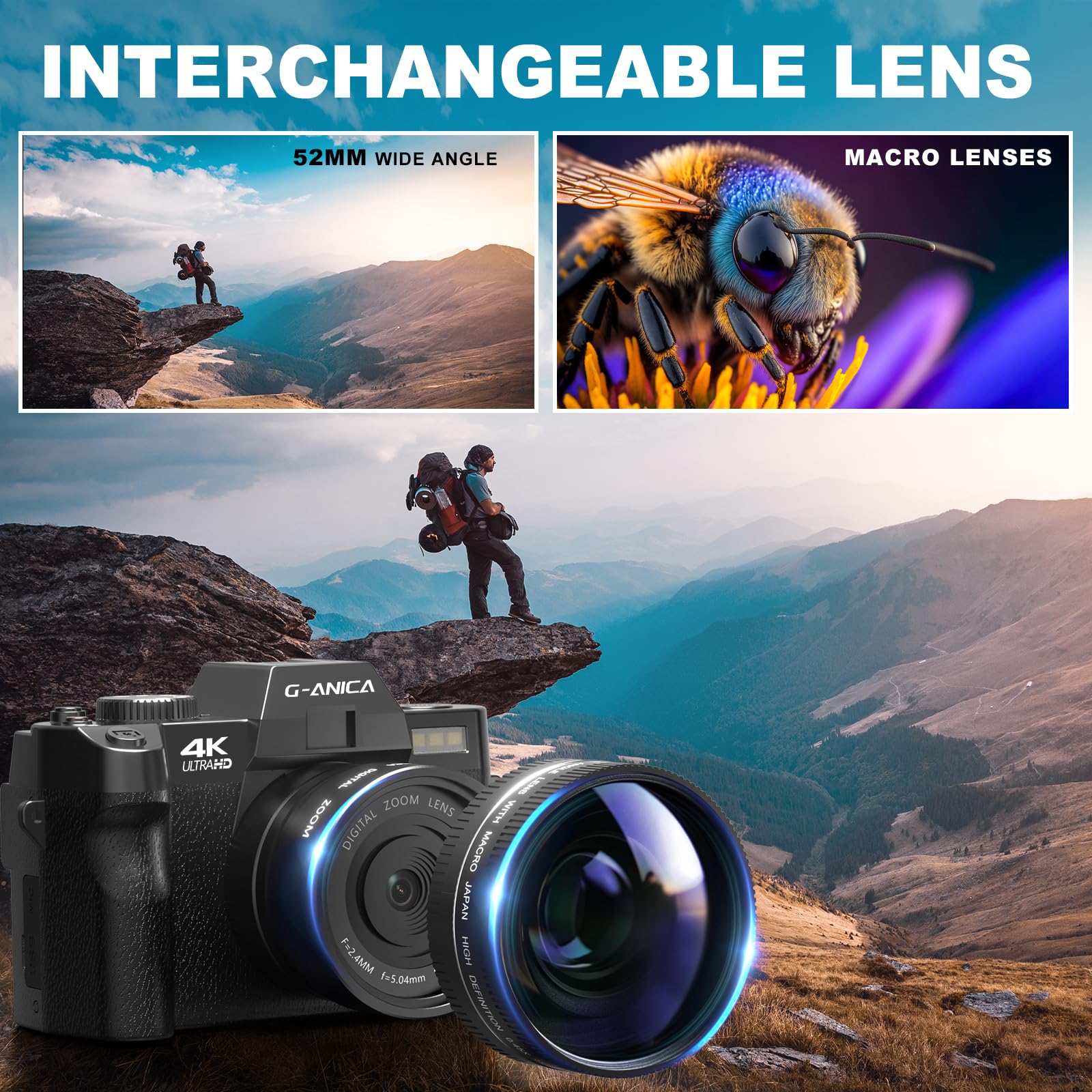 G Anica 4K Digital Cameras For Photography, 48Mp Vlogging Camera For Youtube With Wifi, 180 Flip Screen Compact Camera With Flas