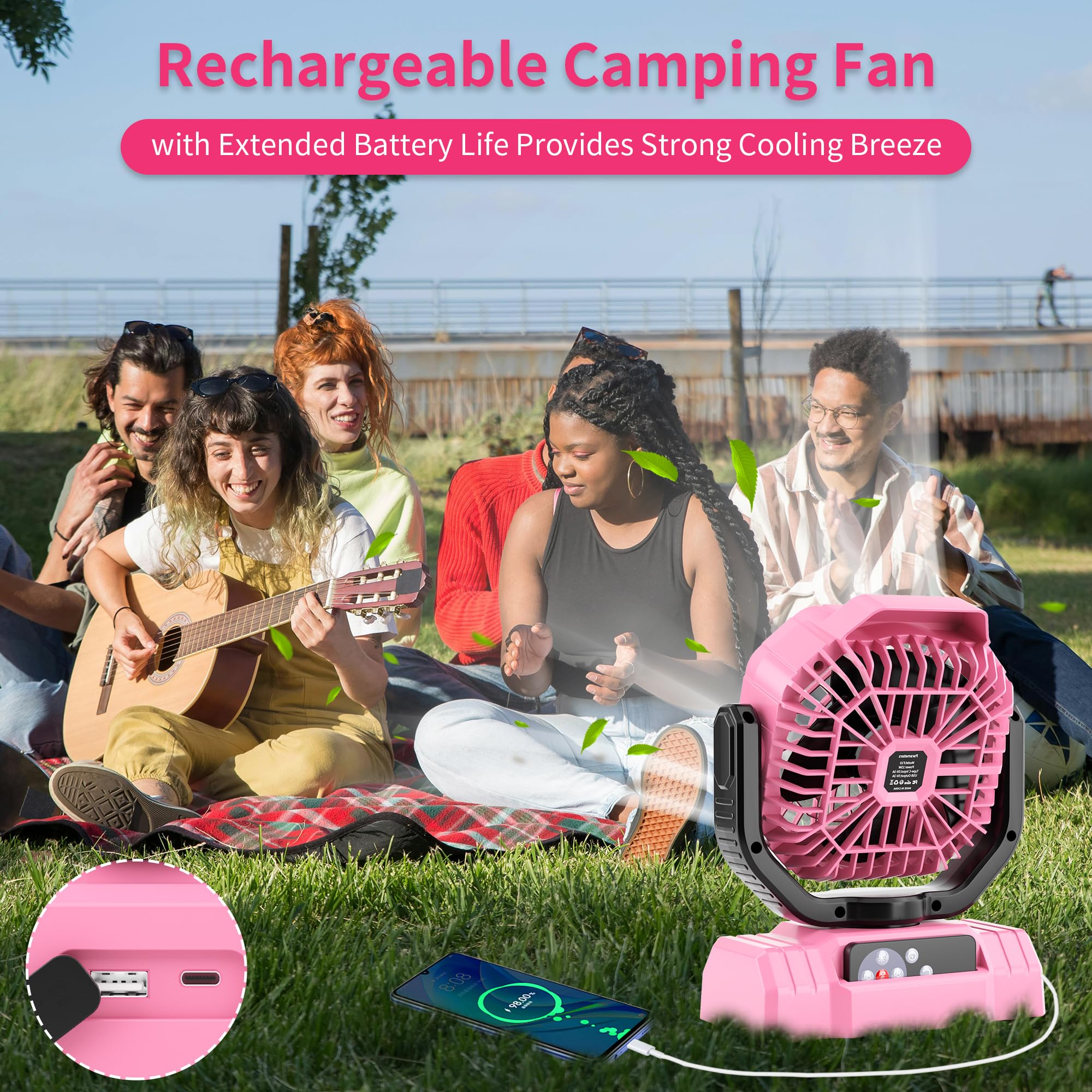 Avv 20000Mah High Speed Portable Camping Rechargeable Fan With Remote Control, Battery Powered With Auto Oscillating With Campin