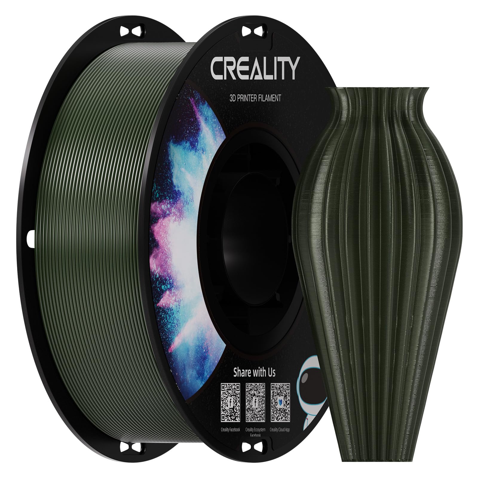 Creality PETG 3D Printing Filament 1.75mm, Excellent Toughness High Precision, Odorless Non-Toxic Moistureproof, 1kg(2.2lbs) Glo