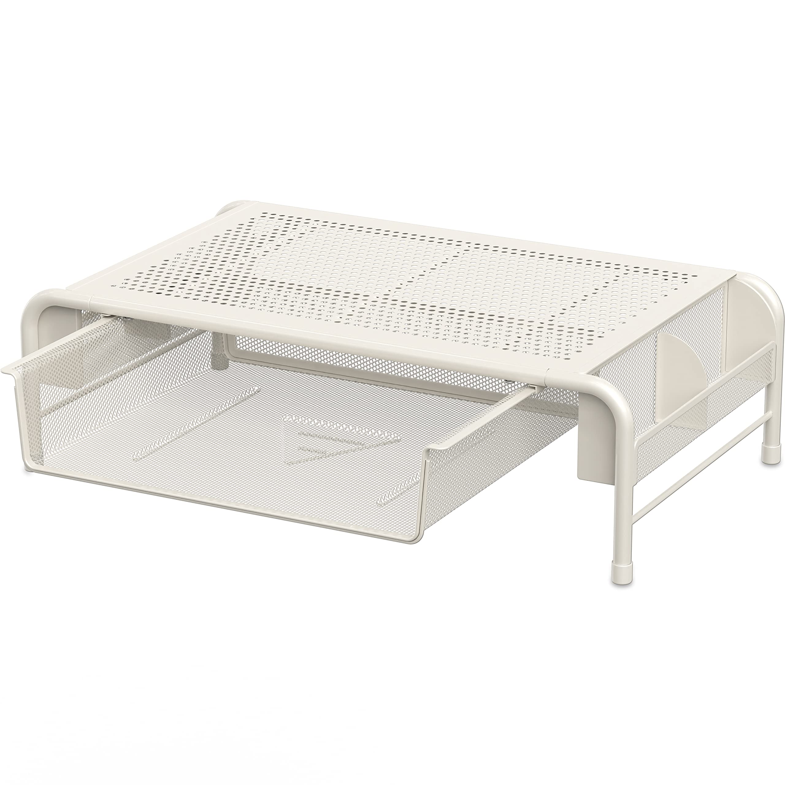 Simple Houseware Metal Desk Monitor Stand Riser With Organizer Drawer, White