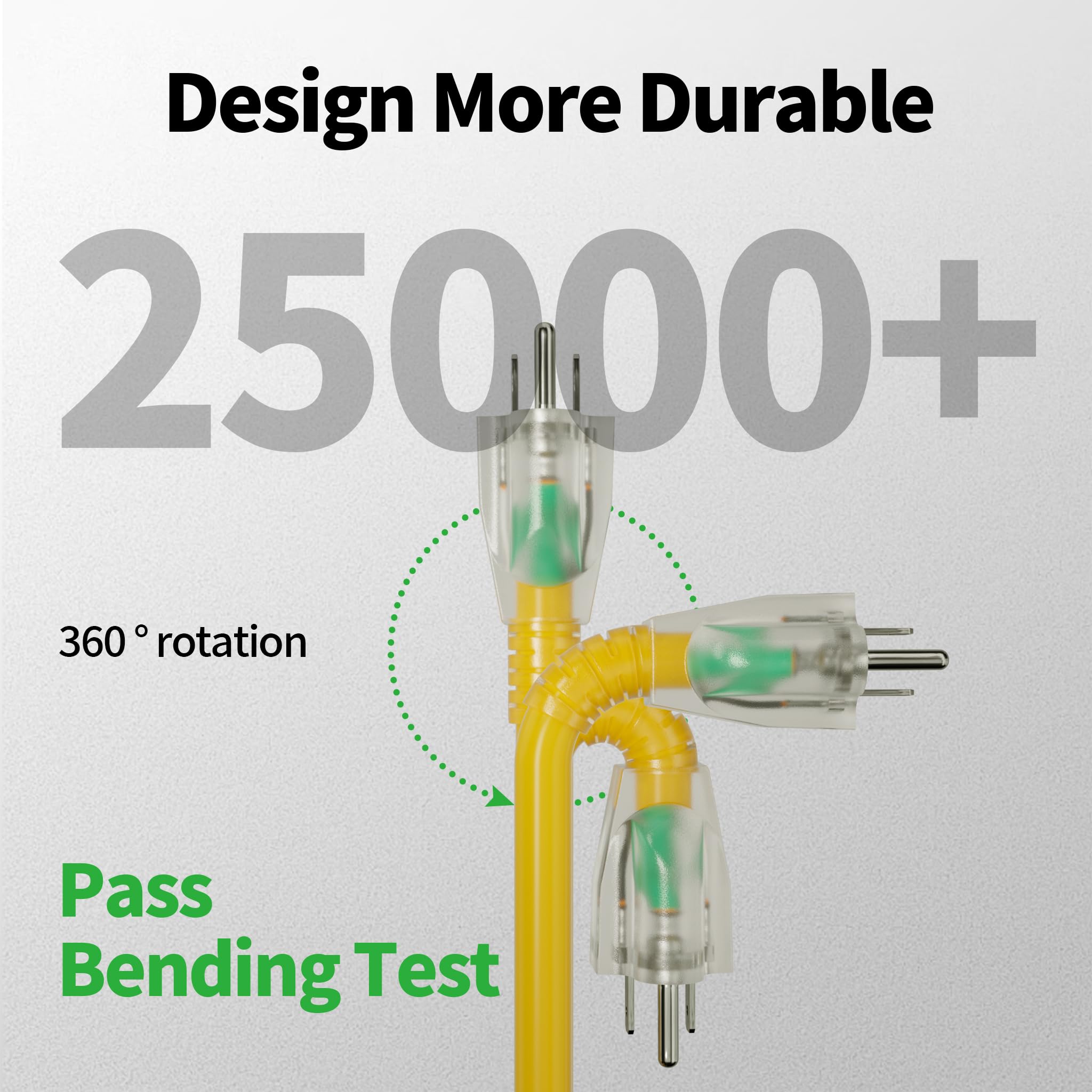 Powgrn 50 Ft 10/3 Outdoor Extension Cord Waterproof Heavy Duty 10 Gauge 3 Prong, Flexible Cold Resistant Long Power Cord Outside