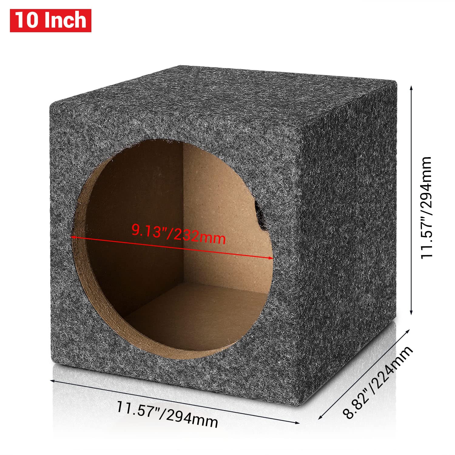Facmogu 10In Gray Carpet Unloaded Box, Vented Speaker Enclosure With Great High Density Fibreboard Sturdy Construction, Ported Subwoofer Box With Sound Absorbing Cotton & Premium Carpeted Finish