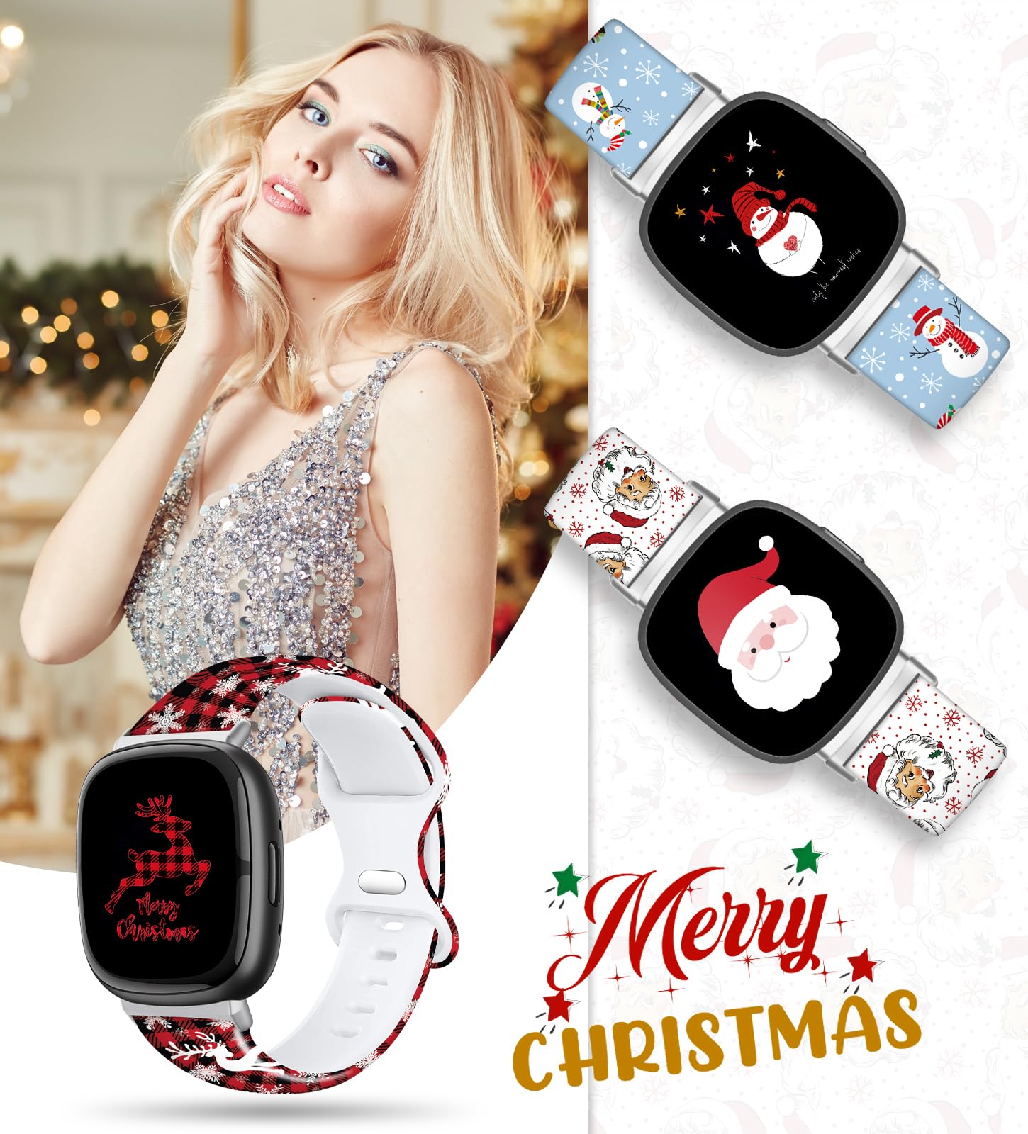 Christmas Halloween Thanksgiving Band Compatible With Fitbit Versa 3/Fitbit Versa 4/Fitbit Sense/2, Smartwatch Holiday Women Men