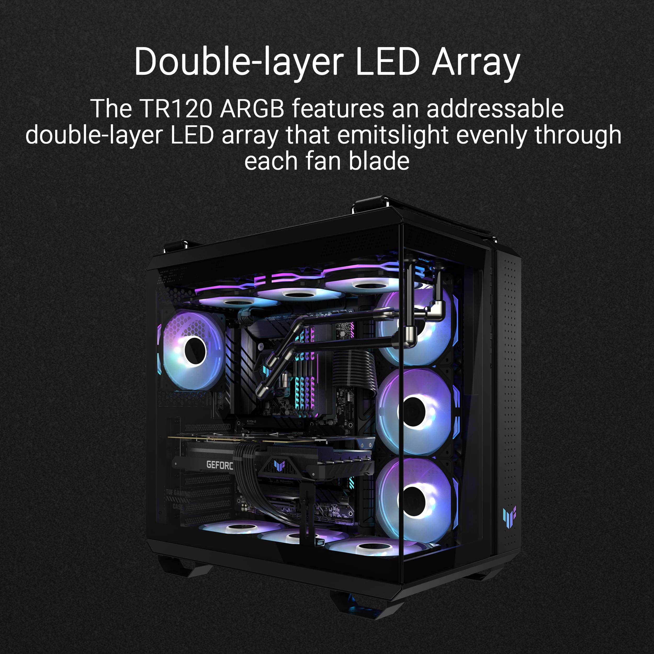 Asus Tuf Gaming Tr120 Argb Reverse Fan   Black   Triple Pack Higher Cooling Performance Extra Thick 28Mm Fan Frame, Exclusive Do