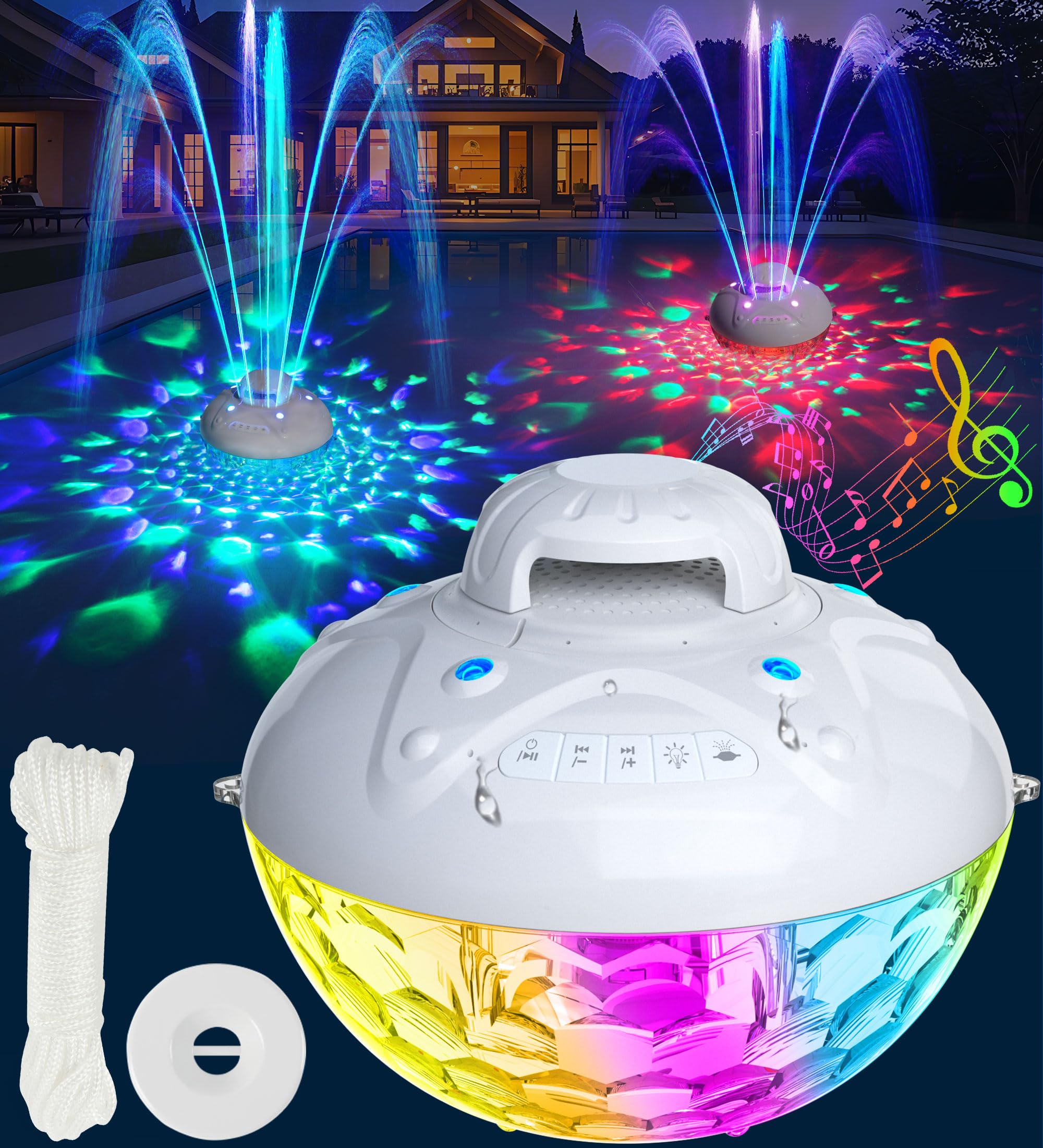 KingSom 3 in 1 Bluetooth Pool Speaker with Pool Fountain Light, 10000mAh Floating Pool Speaker, IP68 Waterproof Hot Tub Speakers