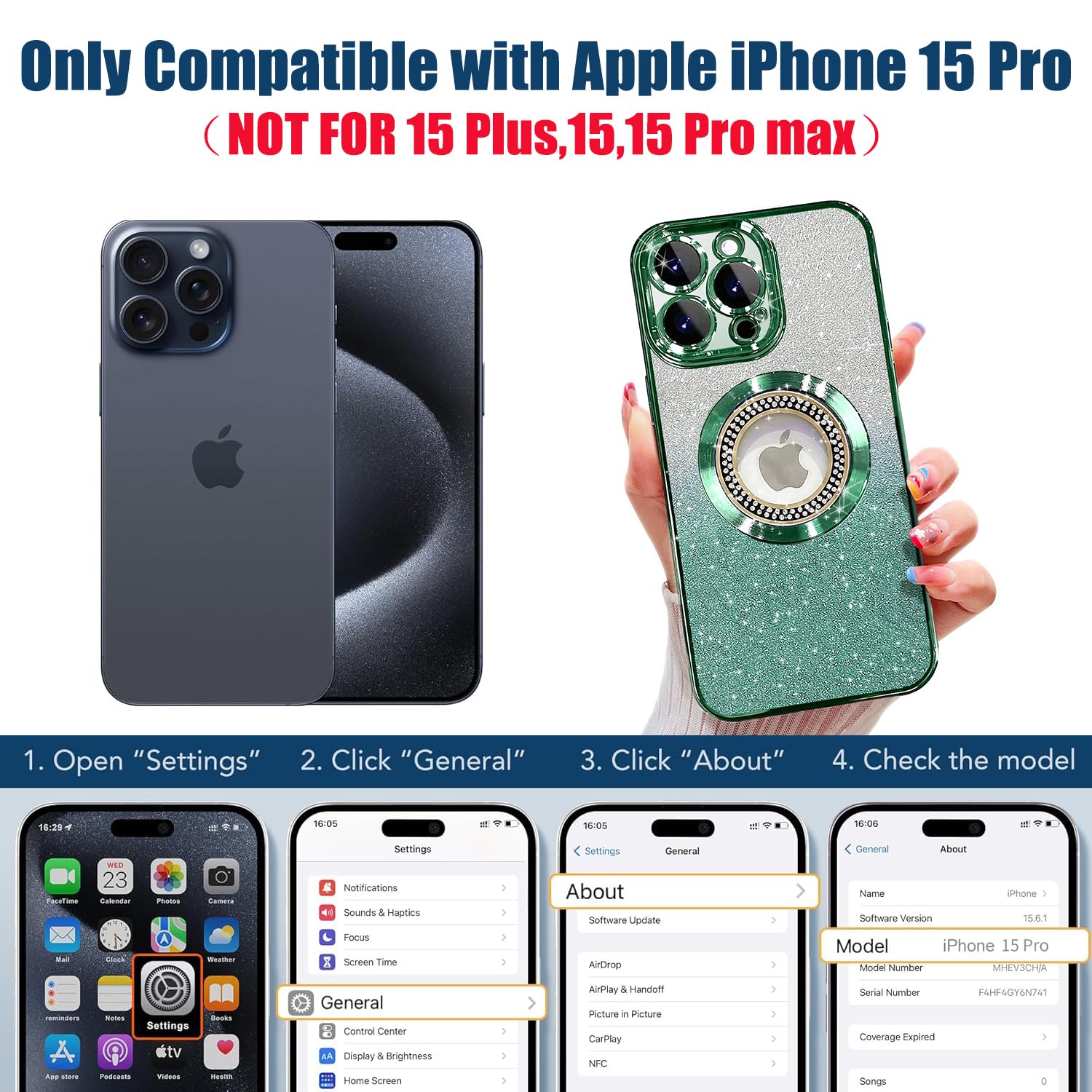 Misscase Case For Iphone 15 Pro Compatible With Magsafe,Full Protection Slim Shockproof Anti Scratch Magnetic Glitter Case With