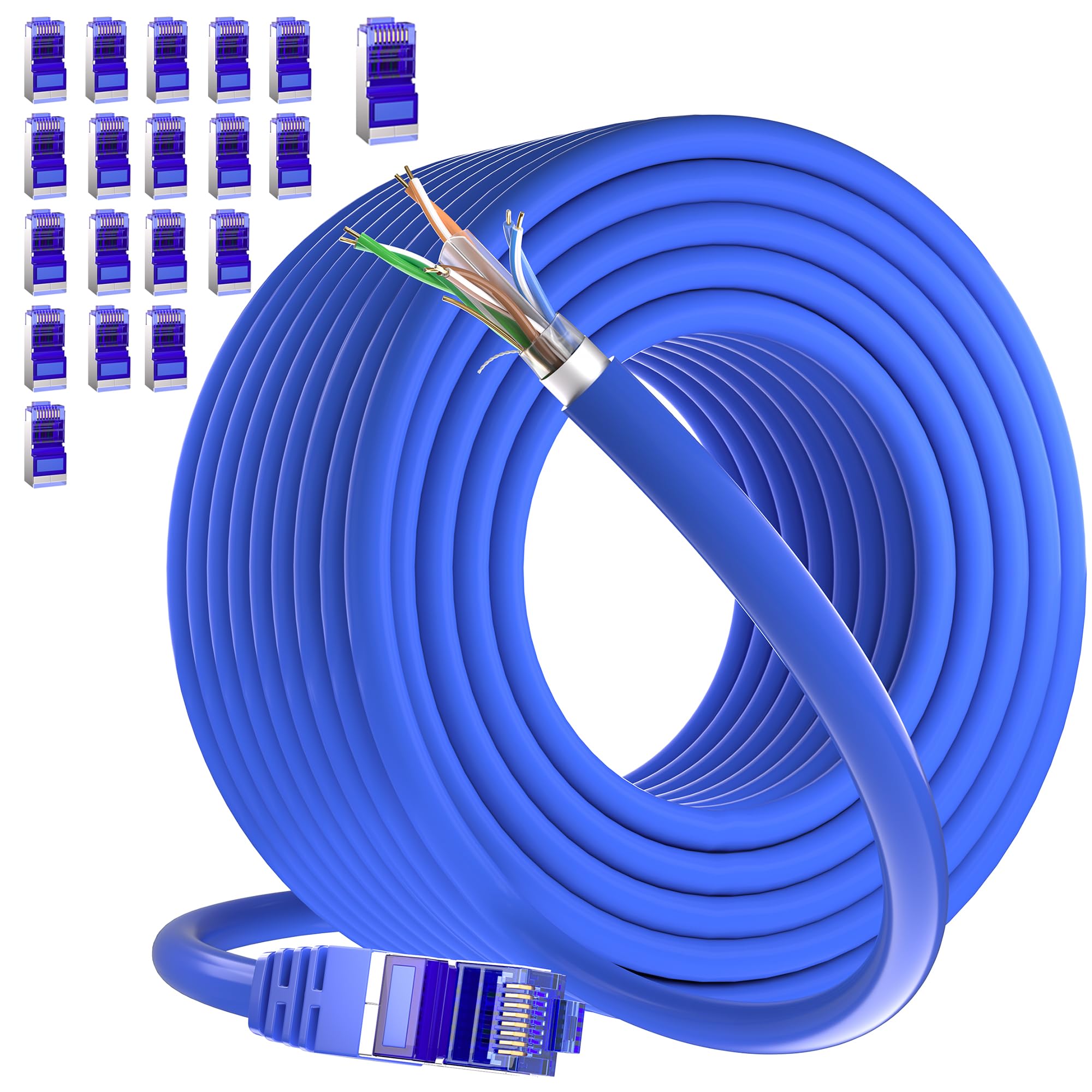 Outdoor Ethernet Cable 328Ft (100M), Cat 6 Ftp Shielded Ethernet Cable, 23Awg Bulk Network Cable, Heavy Duty Direct Burial Groun