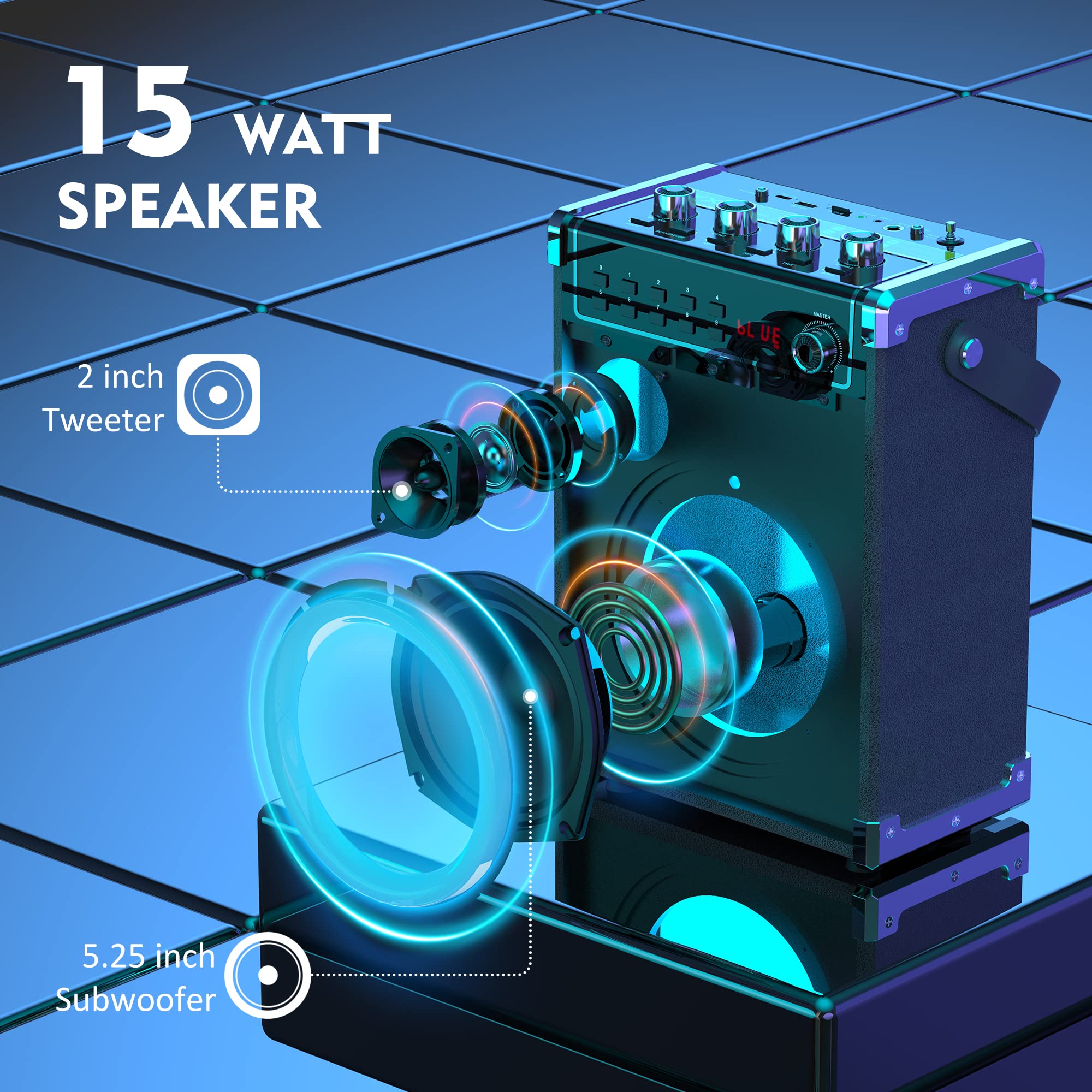 Jyx Karaoke Machine With 2 Uhf Wireless Microphones, Bluetooth Speaker With Bass/Treble Adjustment And Led Light, Pa System Supp