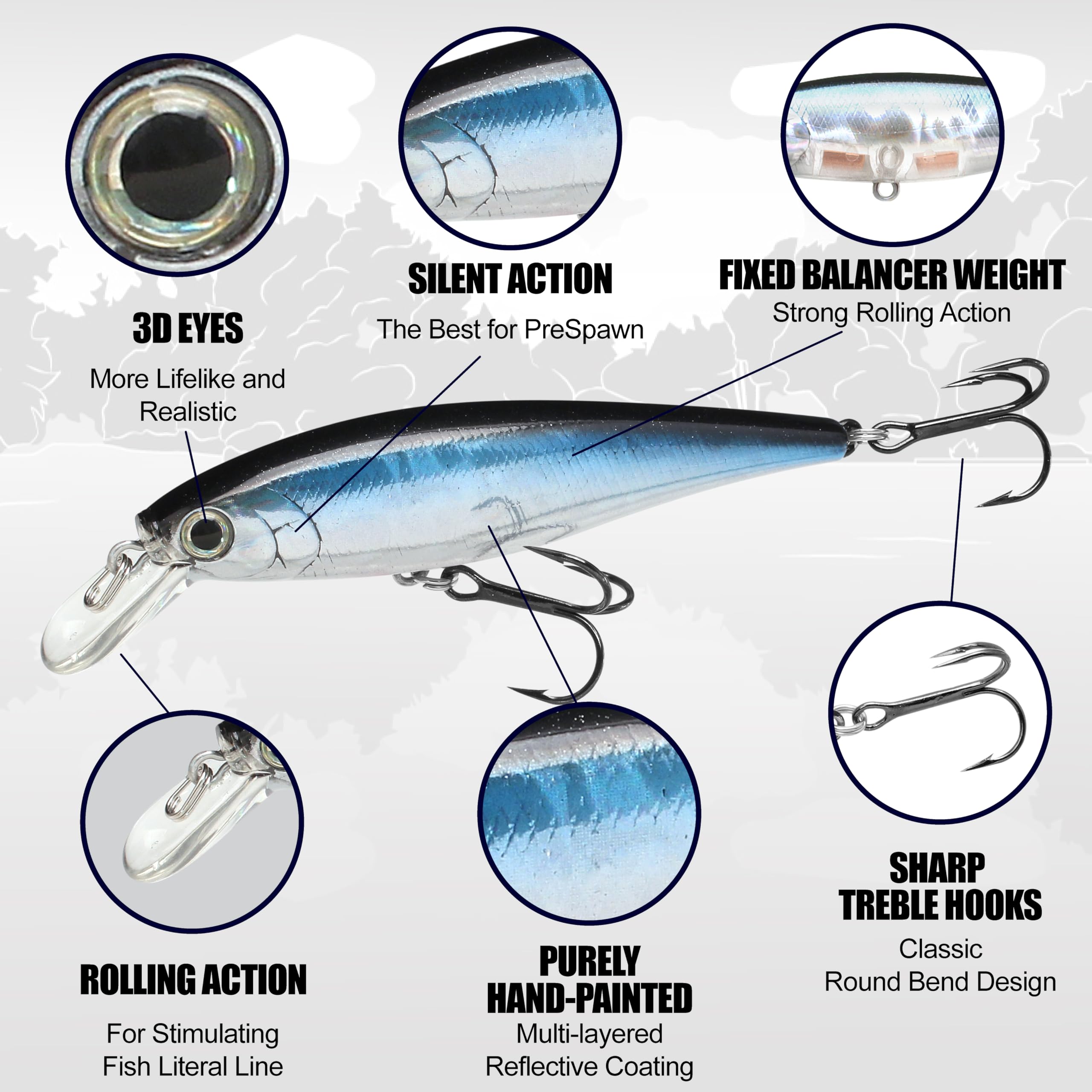 Lucky Craft Pointer 78Sp Fishing Lures, 3 Freshwater Bass & Trout Lures, Suspending 4Ft-5Ft Depth, Jerkbait, Bass Fishing Gear A