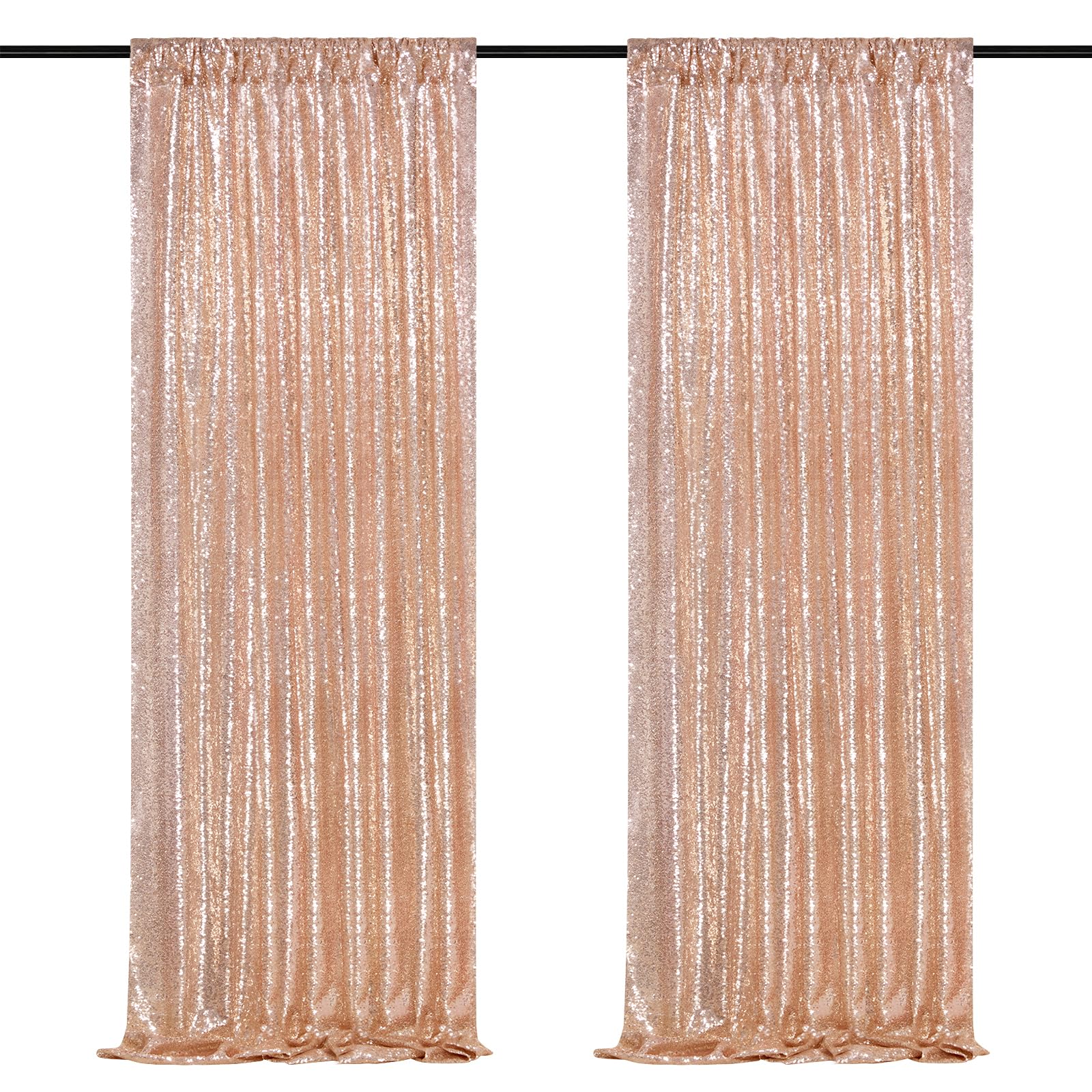 Backdrop Curtain Drapes 2 Panels Rose Gold Party Sequin Background 2Ft X 8Ft Wedding Ceremony Birthday Decorations Shimmer Fabri
