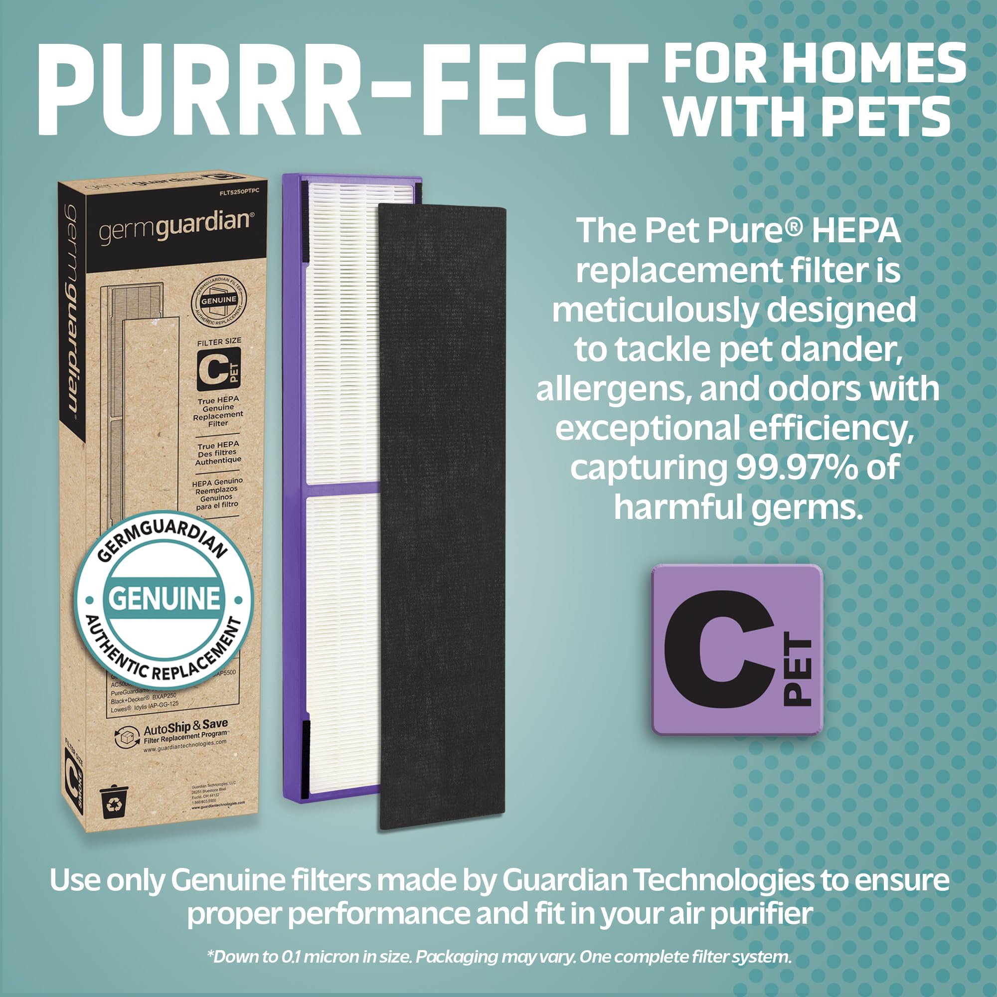 Germ Guardian Flt5250Pt True Hepa Genuine Air Purifier Replacement Filter C, With Pet Pure Treatment For Germguardian Ac5250Pt,