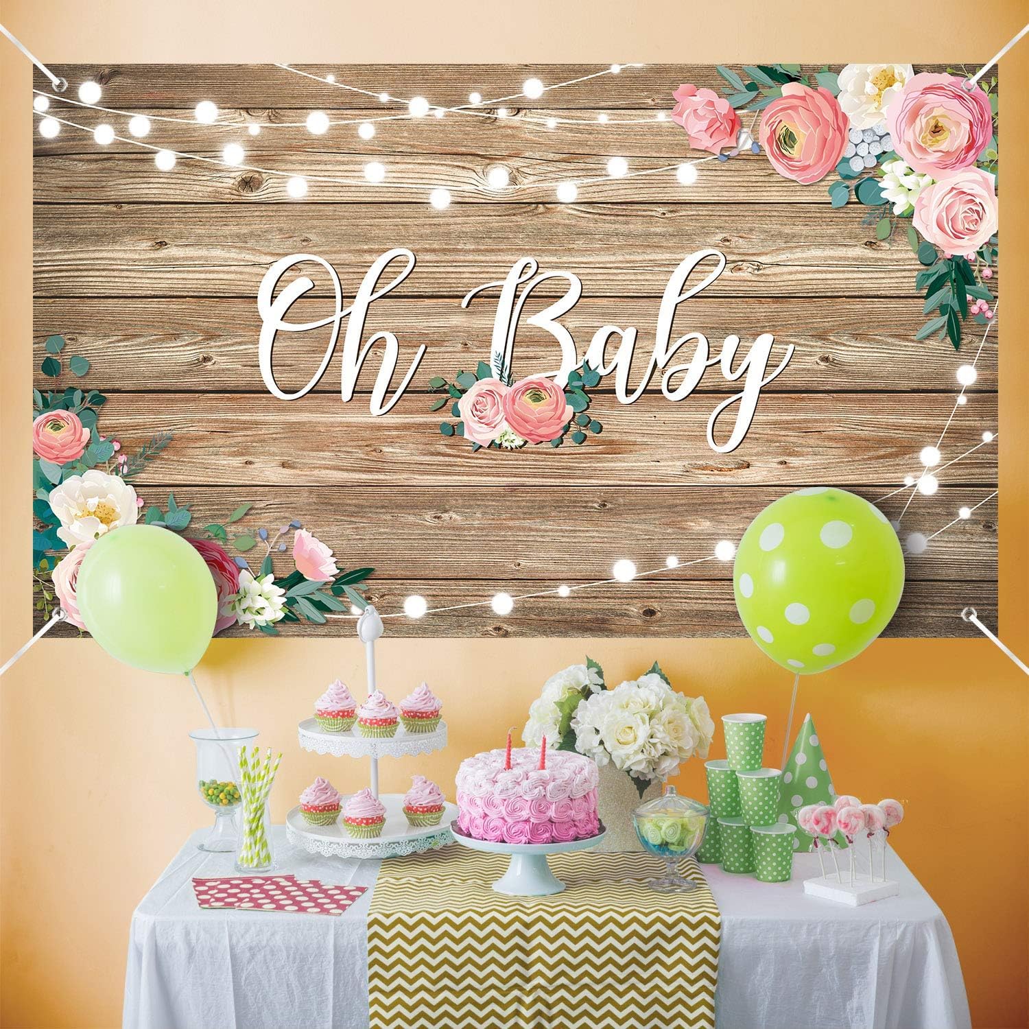 Rustic Wood Baby Shower Backdrop Banner Oh Baby Floral Baby Shower Decorations Background For Girls And Boys Wood Floor Flower W