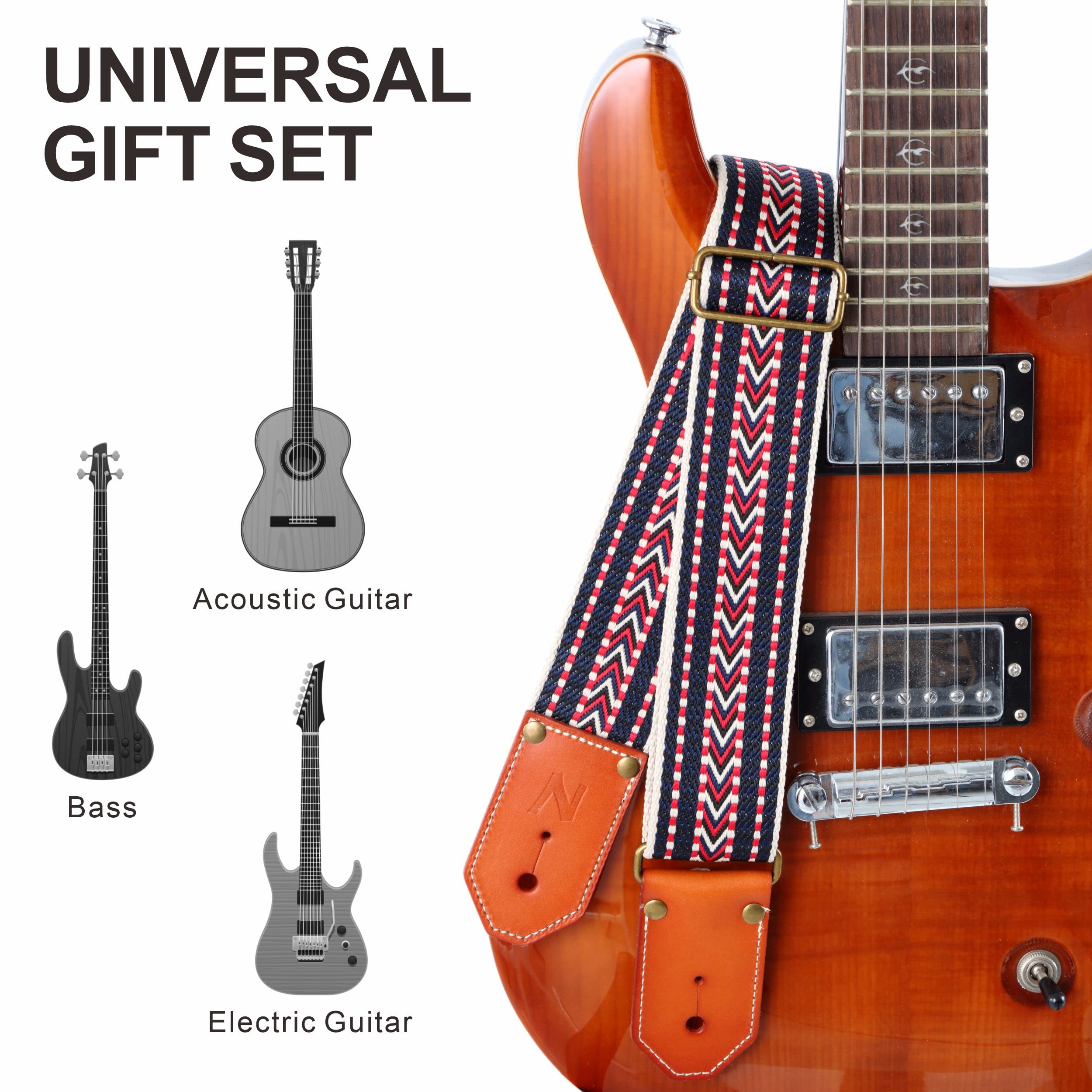 Nefelibata Cool Woven Guitar Strap Cotton Guitar Straps With Thicked First Layer Vegetable Tanned Cowhide Leather Ends For Acous