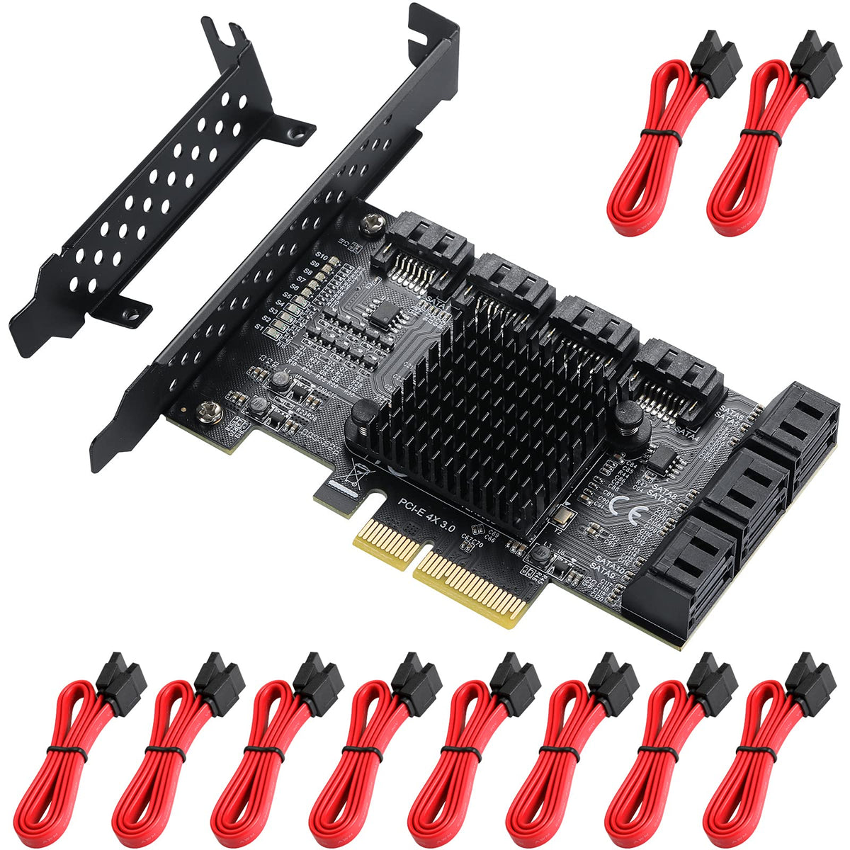 Mzhou Pcie Sata Controller Card 10 Port With 10 Sata Cables And Low Profile Bracket   6Gbps Sata 3.0 Pcie Card,Support 10 Port Sata 3.0 Devices.