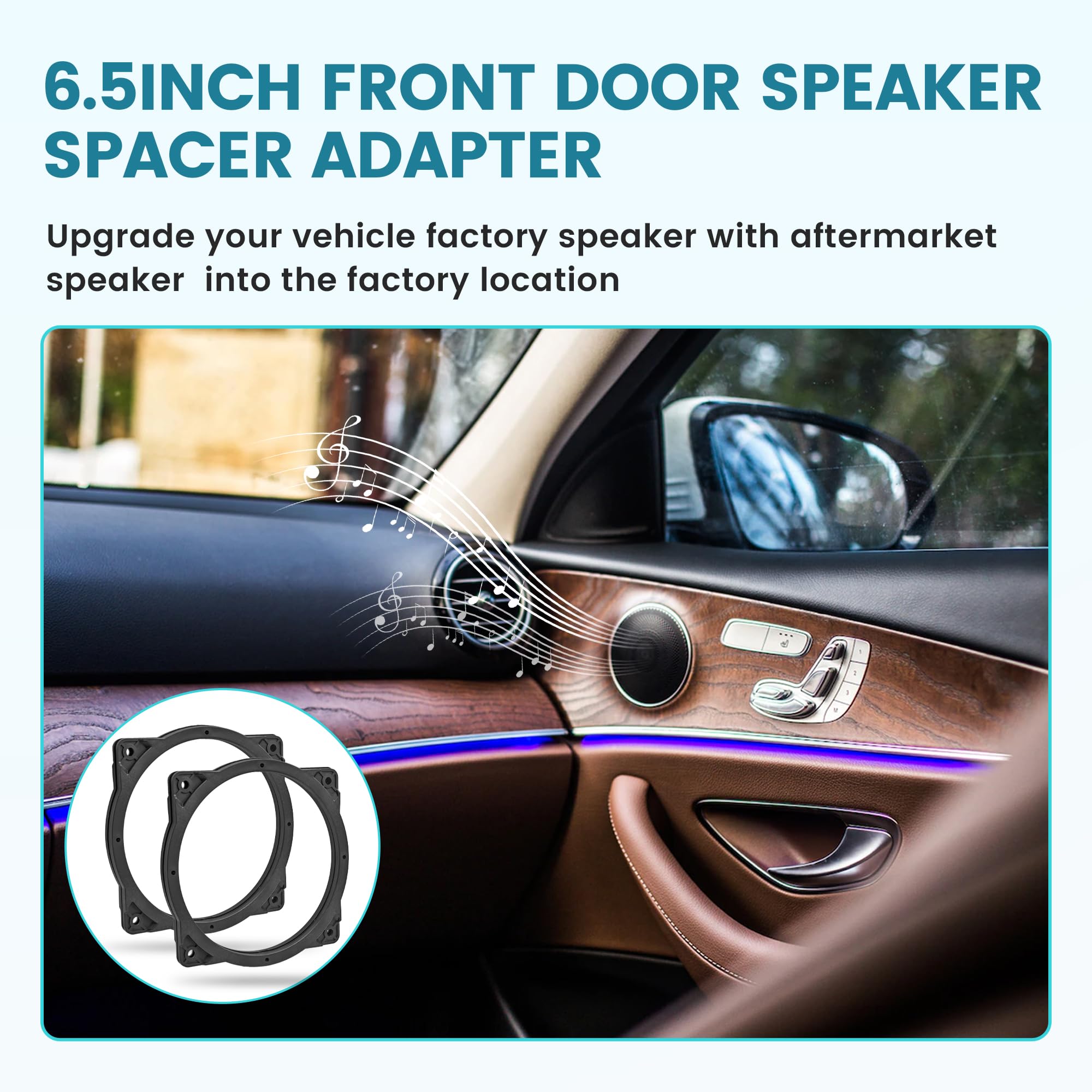 Nuith 6.5 Inch Front Door Speaker Adapter Spacer Ring Fit For Hyundai Sonata 2011 2017/Santa Fe 2014 2015/Kia 2001 2012, 6.5'' 6
