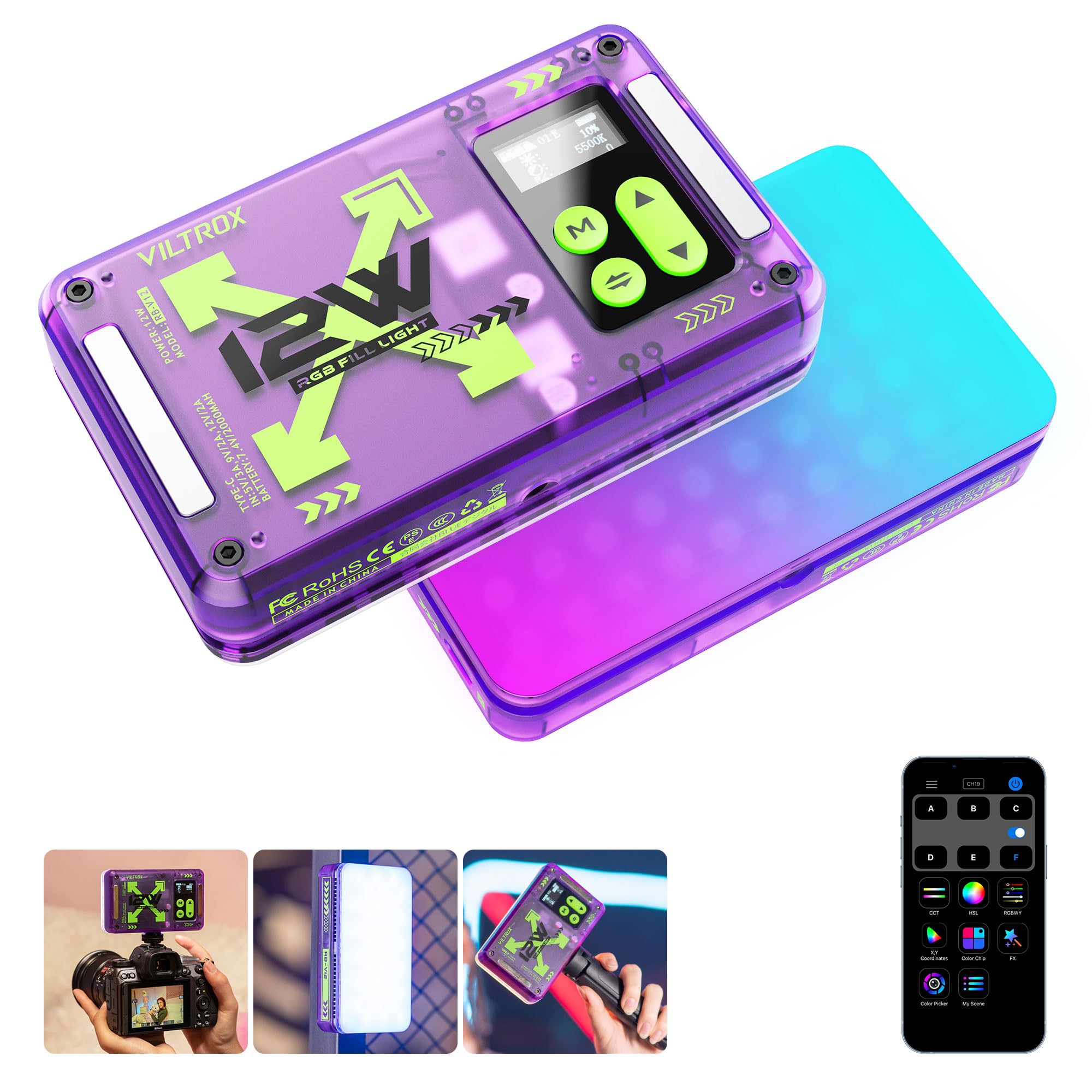 Viltrox Magnetic Rgb Video Light 360 Full Color Portable Led Camera Light Panel With App Control/Cold Shoe Mounts/Cri 97+/2500K 