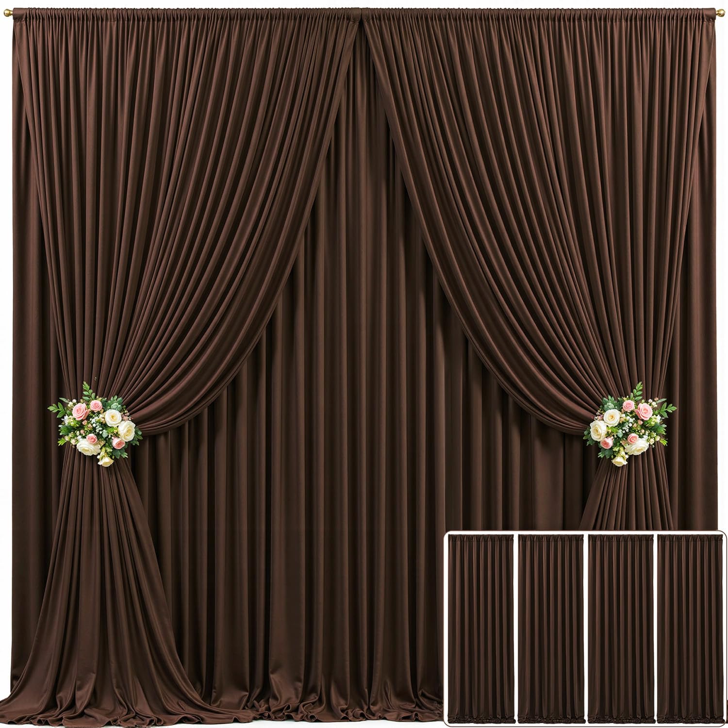 4 Panels Brown Backdrop Curtain for Parties Wedding Wrinkle Free Brown Photo Curtains Backdrop Drapes Fabric Decoration for Birt
