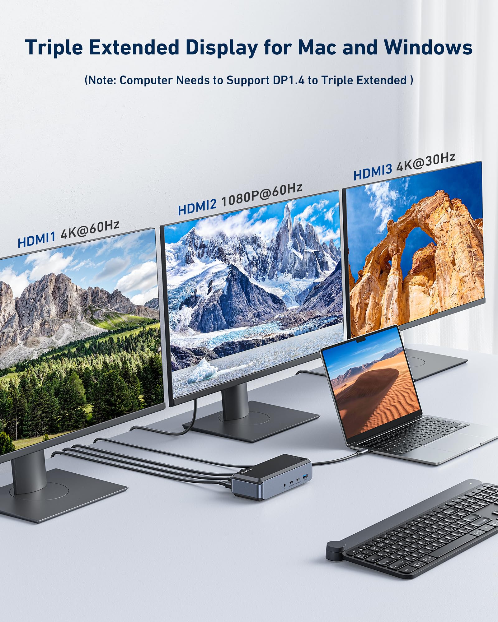 Usb C Docking Station Triple Monitor, Raycue 15 In1 Macbook Pro Docking Station With Power Adapter For Macbook M1/M2/M3/Windows,