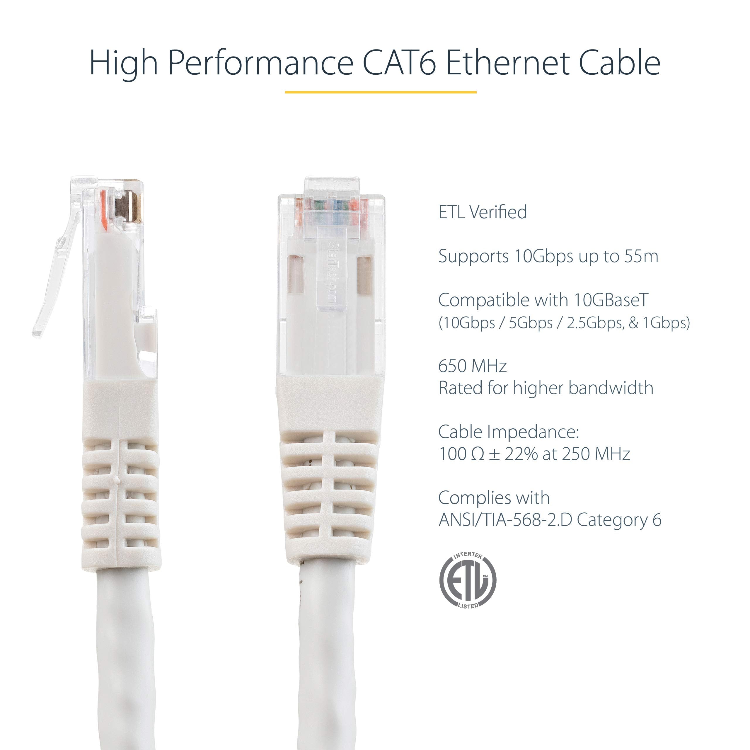 Startech.Com 75Ft Cat6 Ethernet Cable   White Cat 6 Gigabit Ethernet Wire  650Mhz 100W Poe++ Rj45 Utp Molded Category 6 Network/