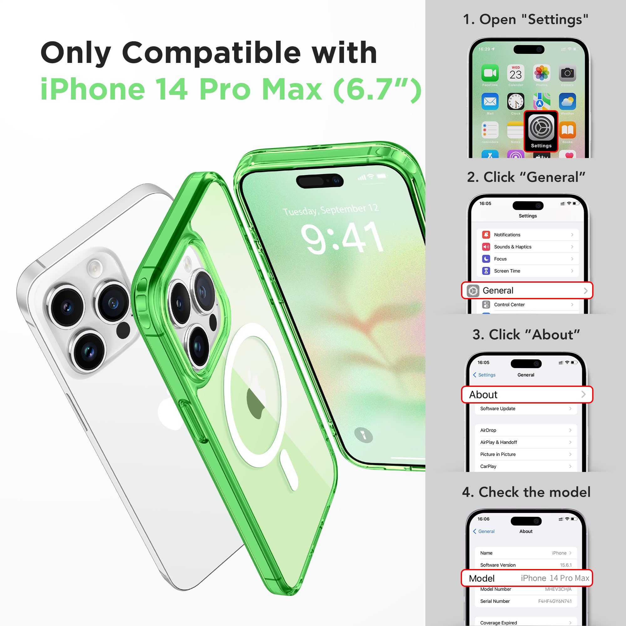 Magnetic For Iphone 14 Pro Max Case,Compatible With Magsafe,[2 Screen Protector & 2 Camera Cover][Anti Fingerprint][Non Yellowin