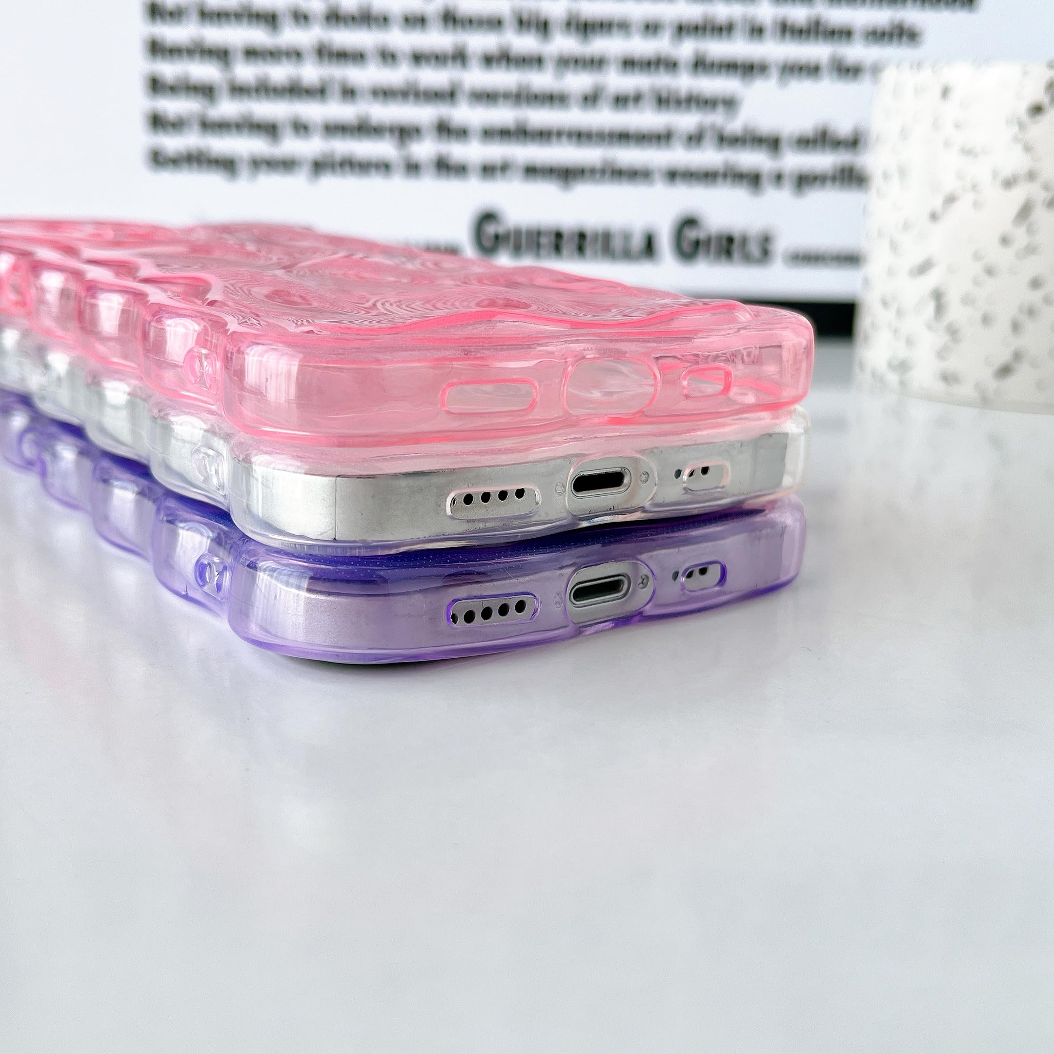 Fabspark Case For Iphone 15,Cute 3D Transparent Meteorite Bubble Water Ripple Pattern Curly Wavy Frame Case,Soft Tpu Shockproof