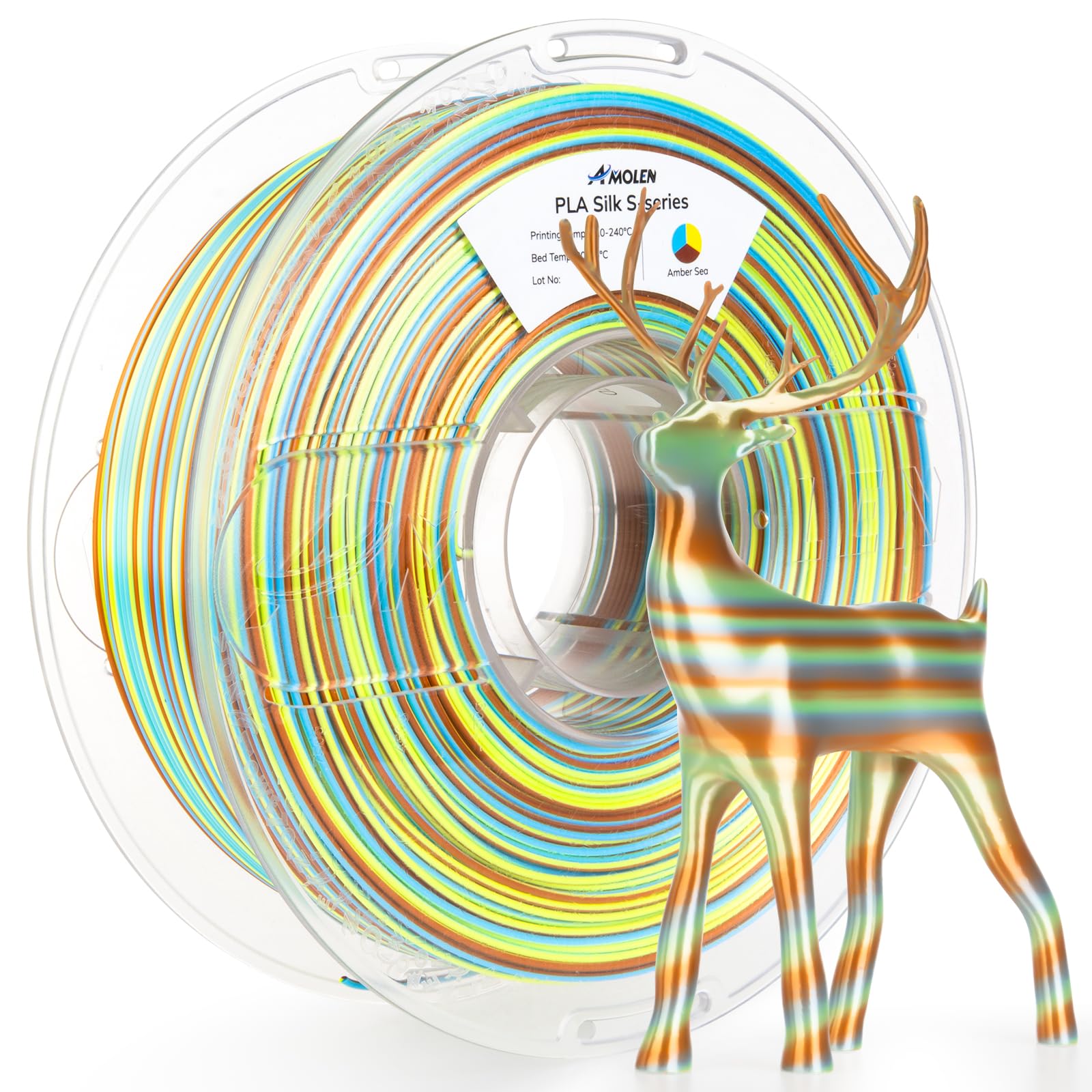 Amolen Silk Pla 3D Printer Filament, Shiny Multicolor Amber Sea Rainbow Pla Filament 1.75Mm, Fast Color Change Pla 3D Printing F
