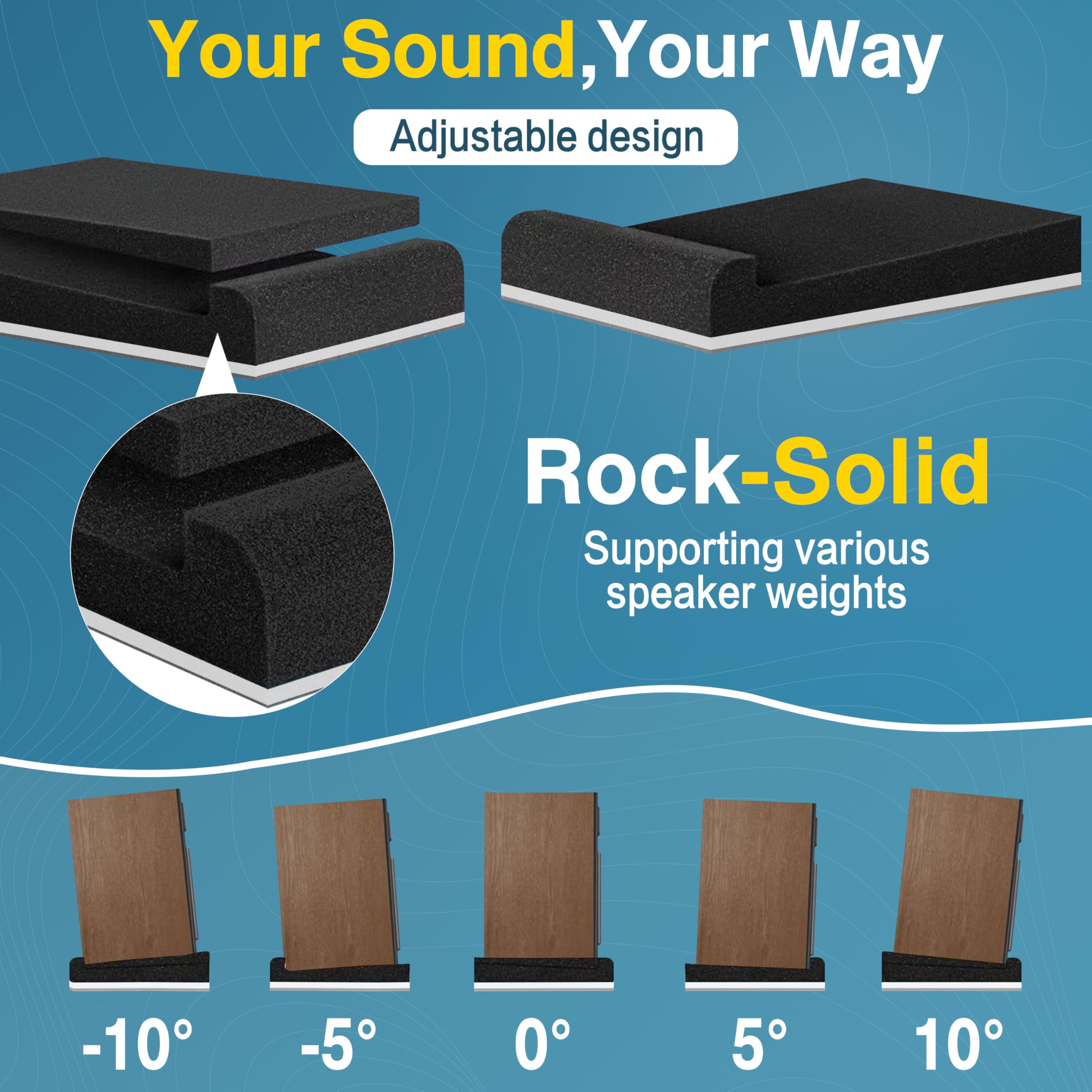 Qdvdq 2 Pack Studio Monitor Isolation Pads, Innovative 3 Layer Construction, Acoustic Speaker Isolation Pads, Angled Speaker Foa