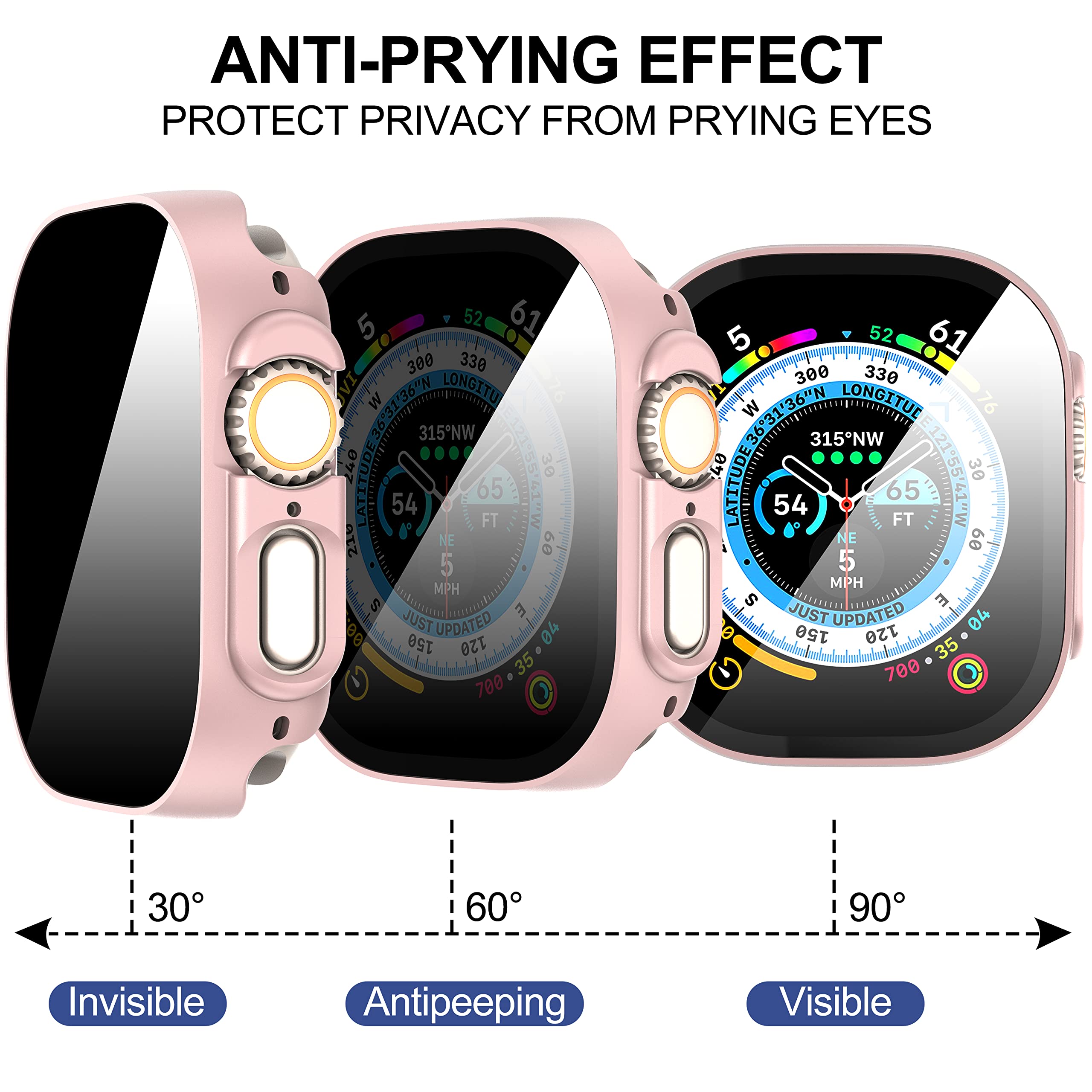 Suoman 3 Pack For Apple Watch Ultra/Ultra 2 49Mm Privacy Screen Protector Case, [Anti Peeping] Ultra Thin Tempered Glass Case Co
