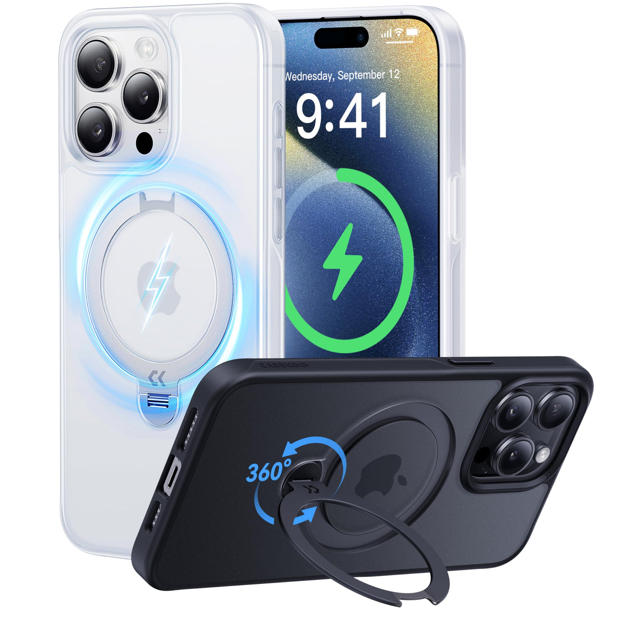 Casekoo Patented 360 Spin Magnetic Stand For Iphone 15 Pro Max Case [Military Drop Protection] [Compatible With Magsafe] Matte S