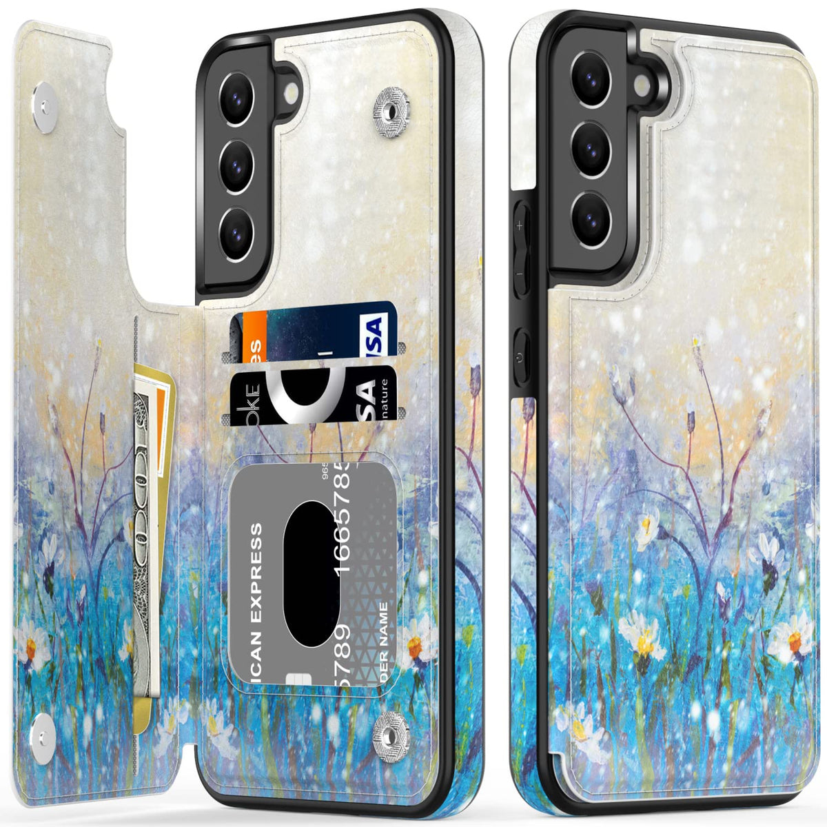 Leto Galaxy S21 Fe Case,Folio Leather Wallet Case Cover With Fashion Flower Designs For Girls Women,Card Slots,Protective Phone 