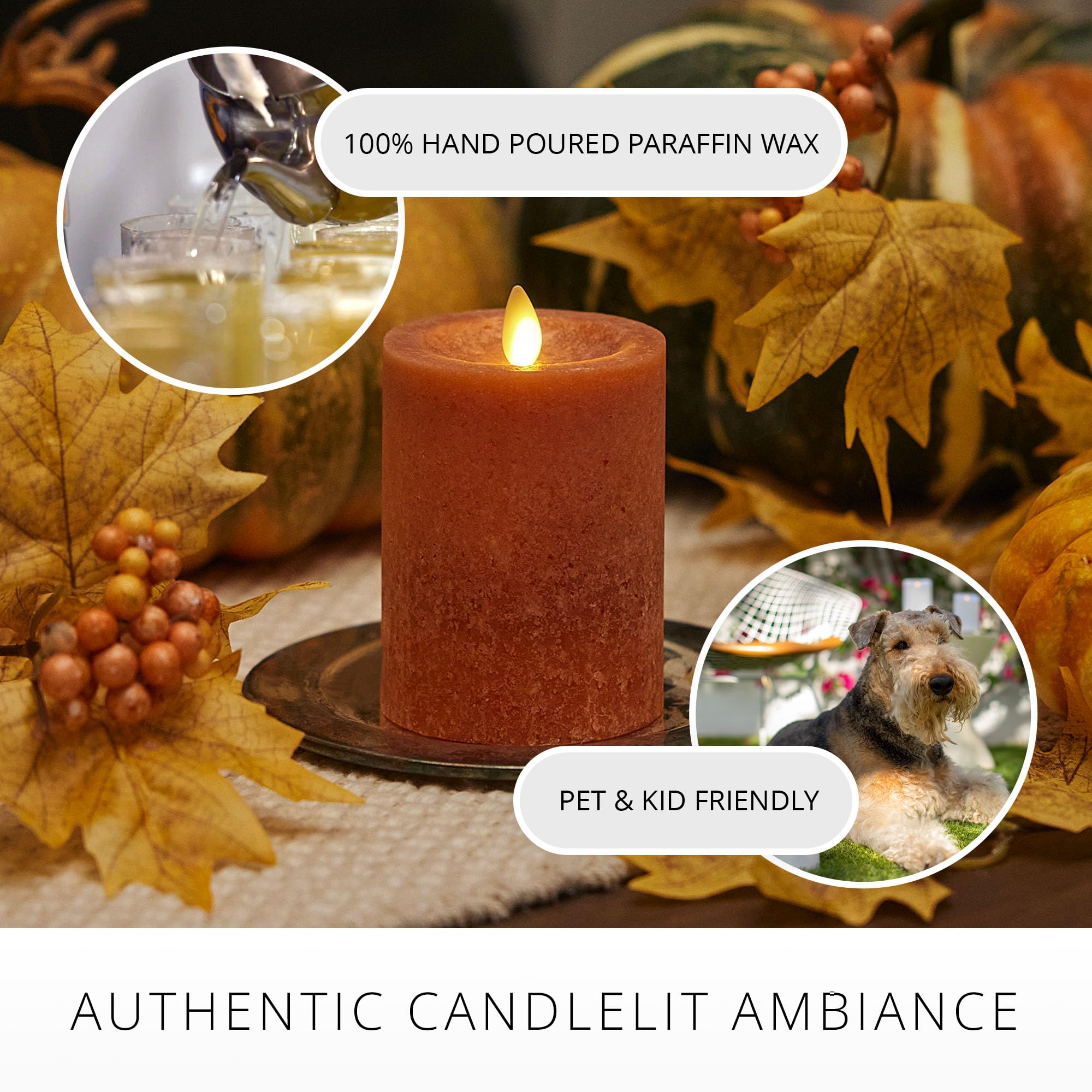 Luminara Sea Glass Flameless Candle, Adobe 3'' X 4.5'', Moving Led Flame Pillar With Timer, Battery Operated, Real Wax, Unscente