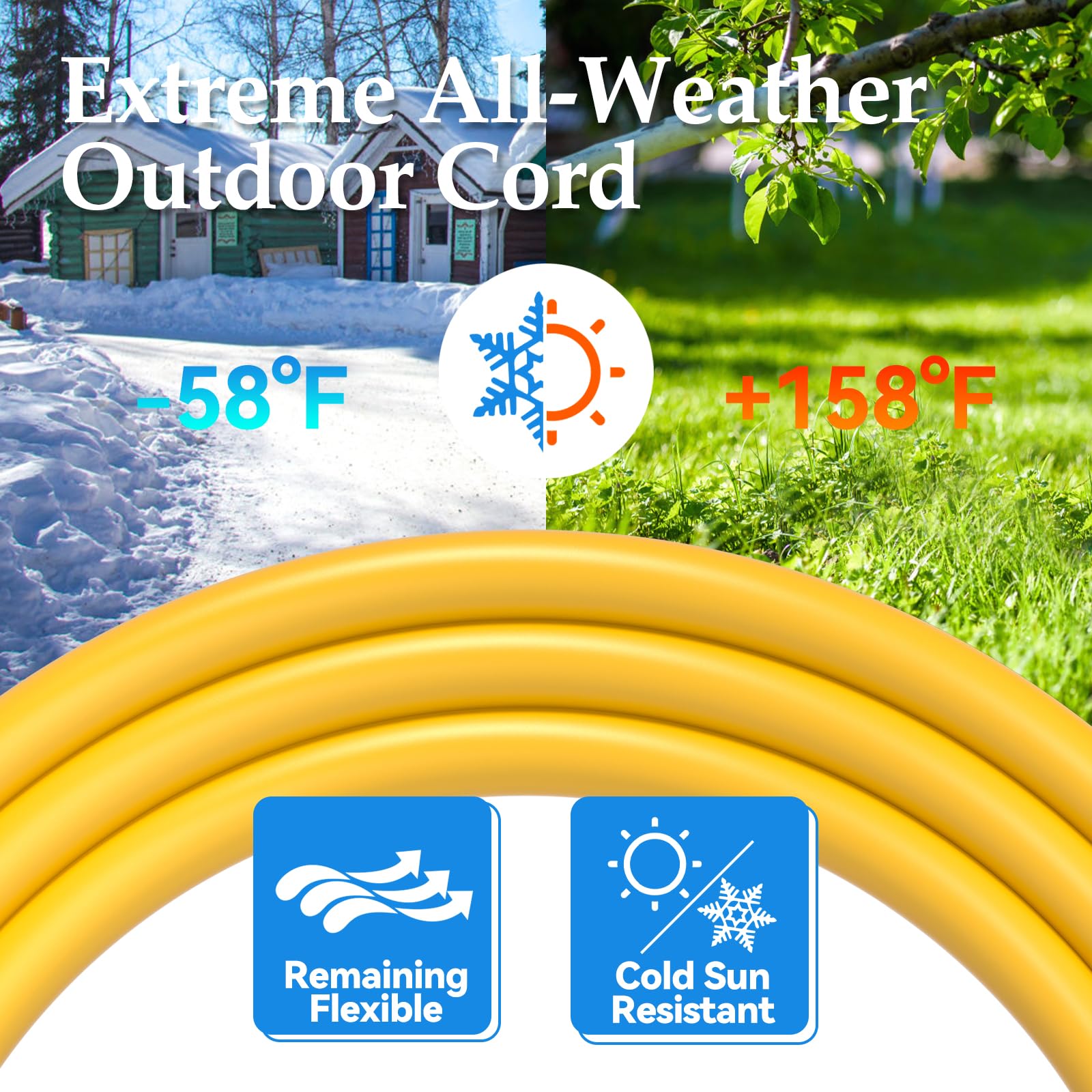 Bbounder 12 Gauge Extension Cord 200 Ft With Lighted And Yellow Jacket, 15A 1875W Heavy Duty Outdoor Extension Cord Waterproof W