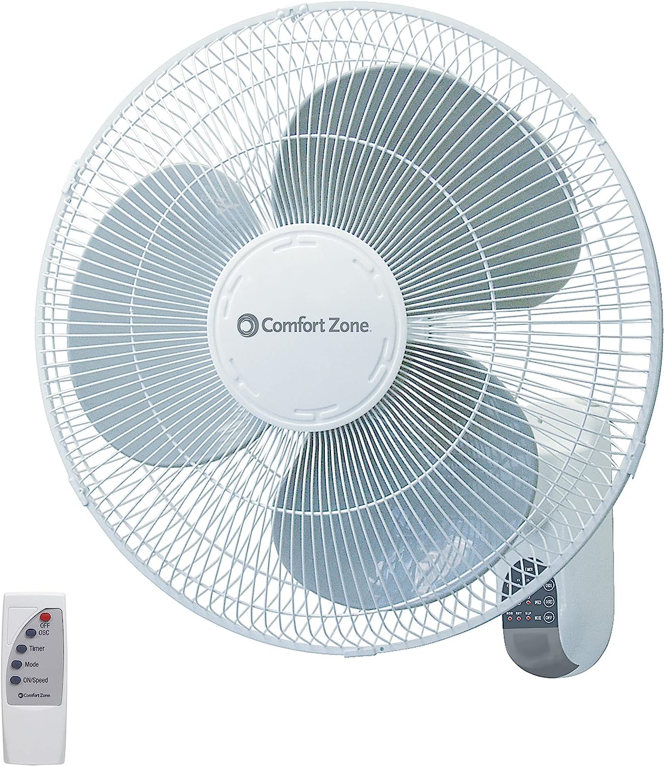 Comfort Zone 16'' Quiet 3 Speed Wall Mount Fan With Remote Control, Timer And Adjustable Tilt, Ideal For Home, Bedroom, Gym & Of