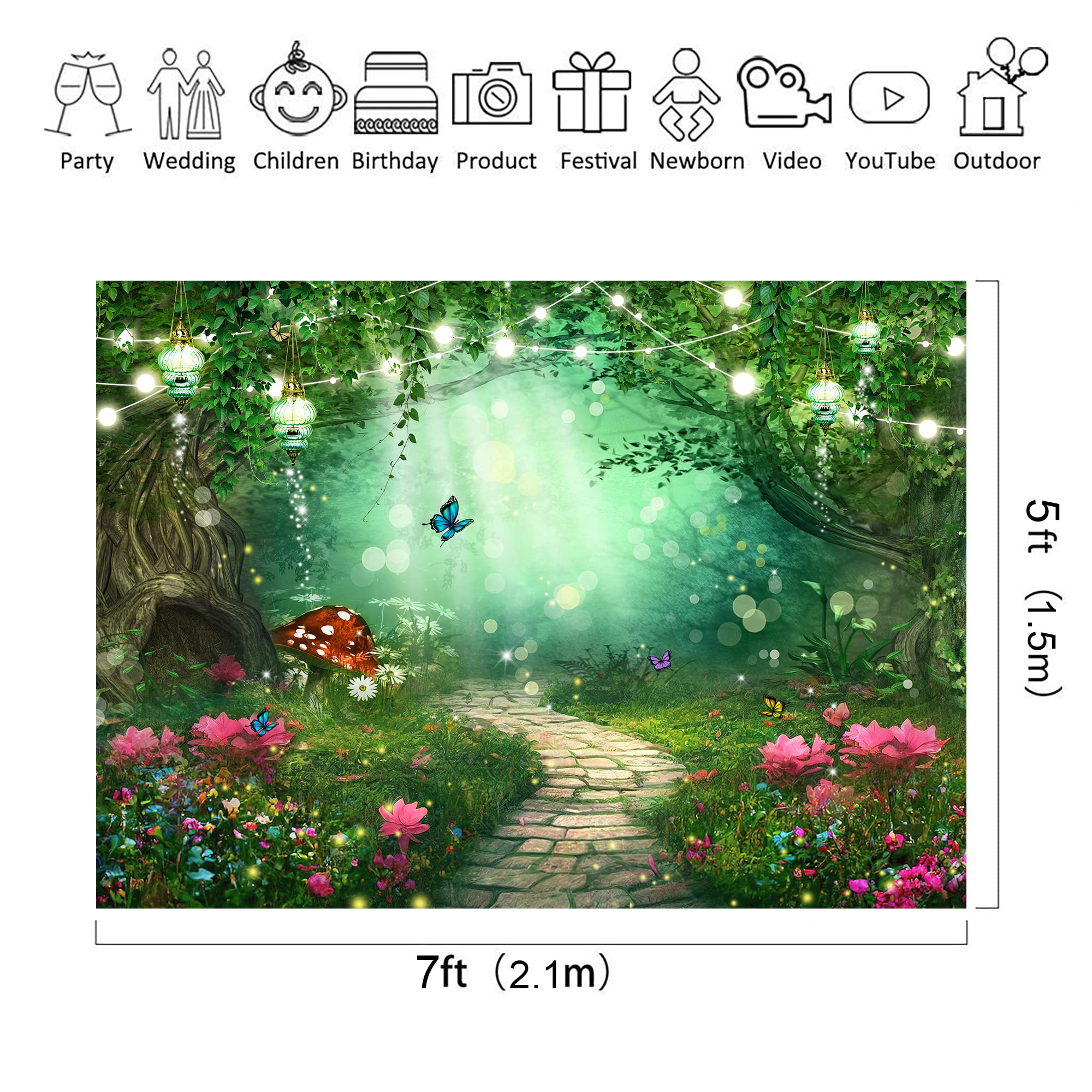 Riyidecor Enchanted Fairy Backdrop Fabric Spring Magic Garden Banner Wonderland Butterfly Wildflower 7Wx5H Feet Tree Woodland Ph
