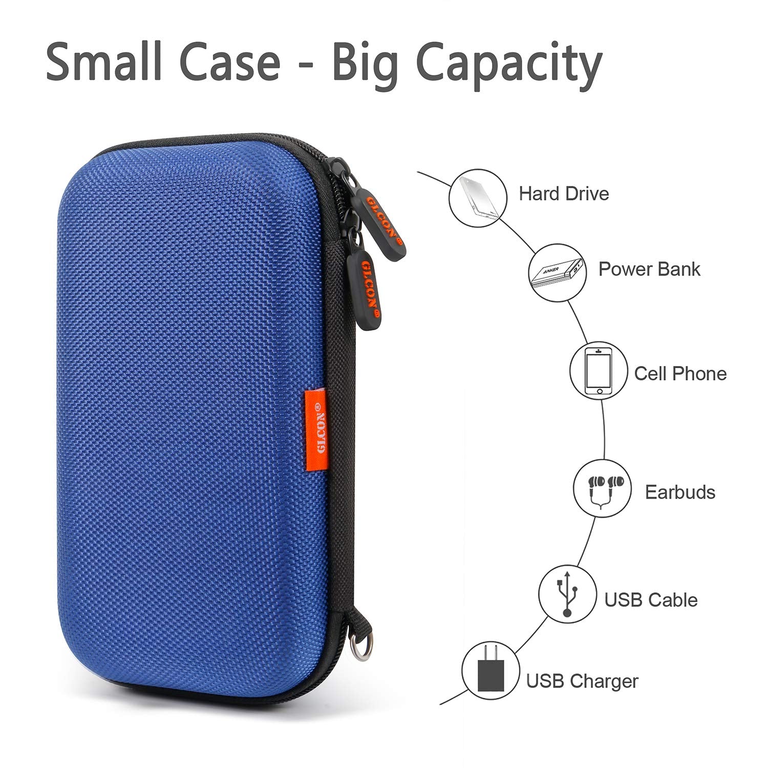Blue Shockproof Charger Carrying Case   Glcon Small Hard Travel Eva Case For Wd Seagate Toshiba Hard Drive, Power Bank, Electron