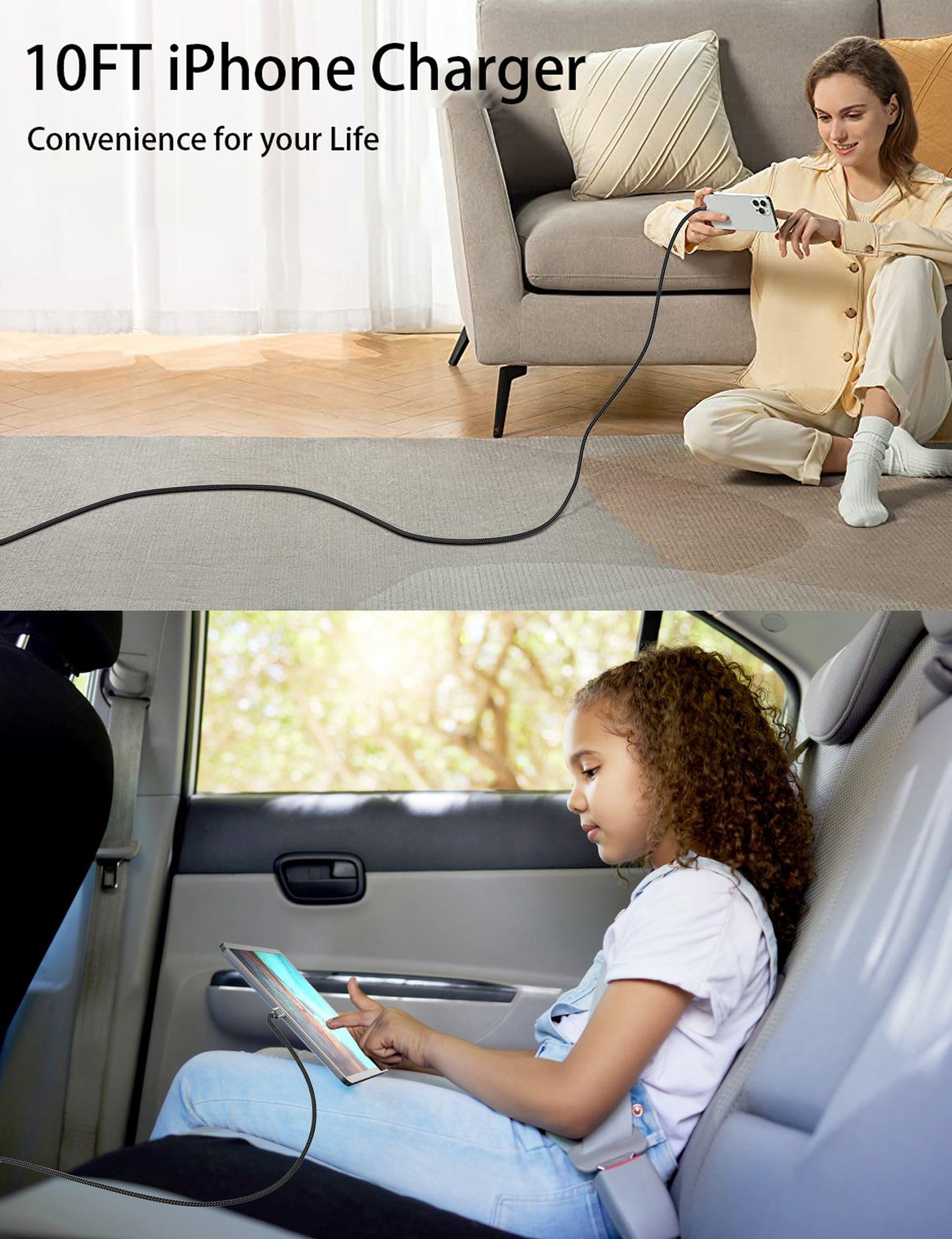 10Ft Usb C To Lightning Cable 2Pack,[Apple Mfi Certified]Power Delivery Usb C Iphone Charger Fast Charging,10 Foot Nylon Braided