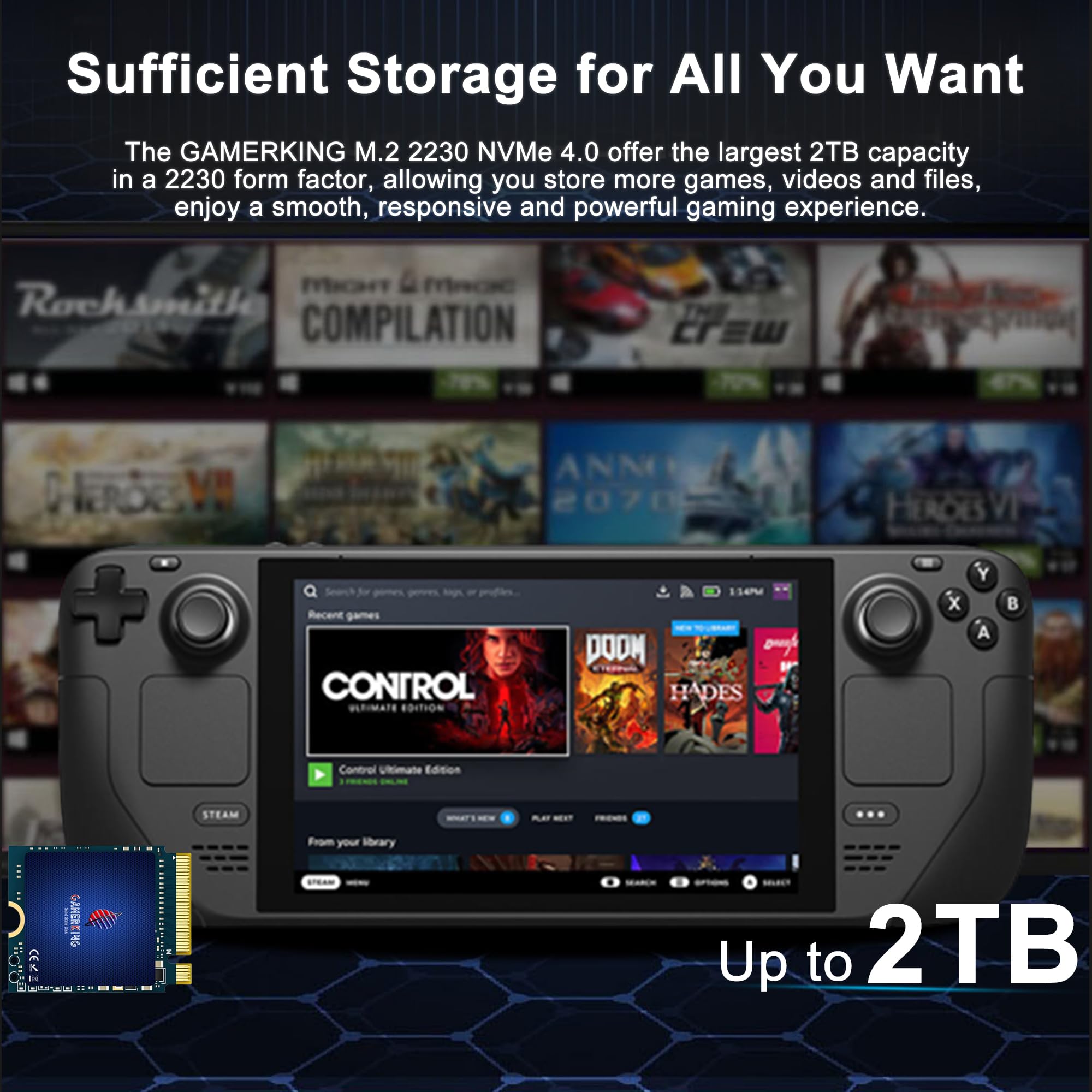 Gamerking Ssd 2Tb M.2 2230 Nvme Pcie Gen 4.0X4,Internal Solid State Drive Compatible With Steam Deck Microsoft Surface Pro 7/Pro