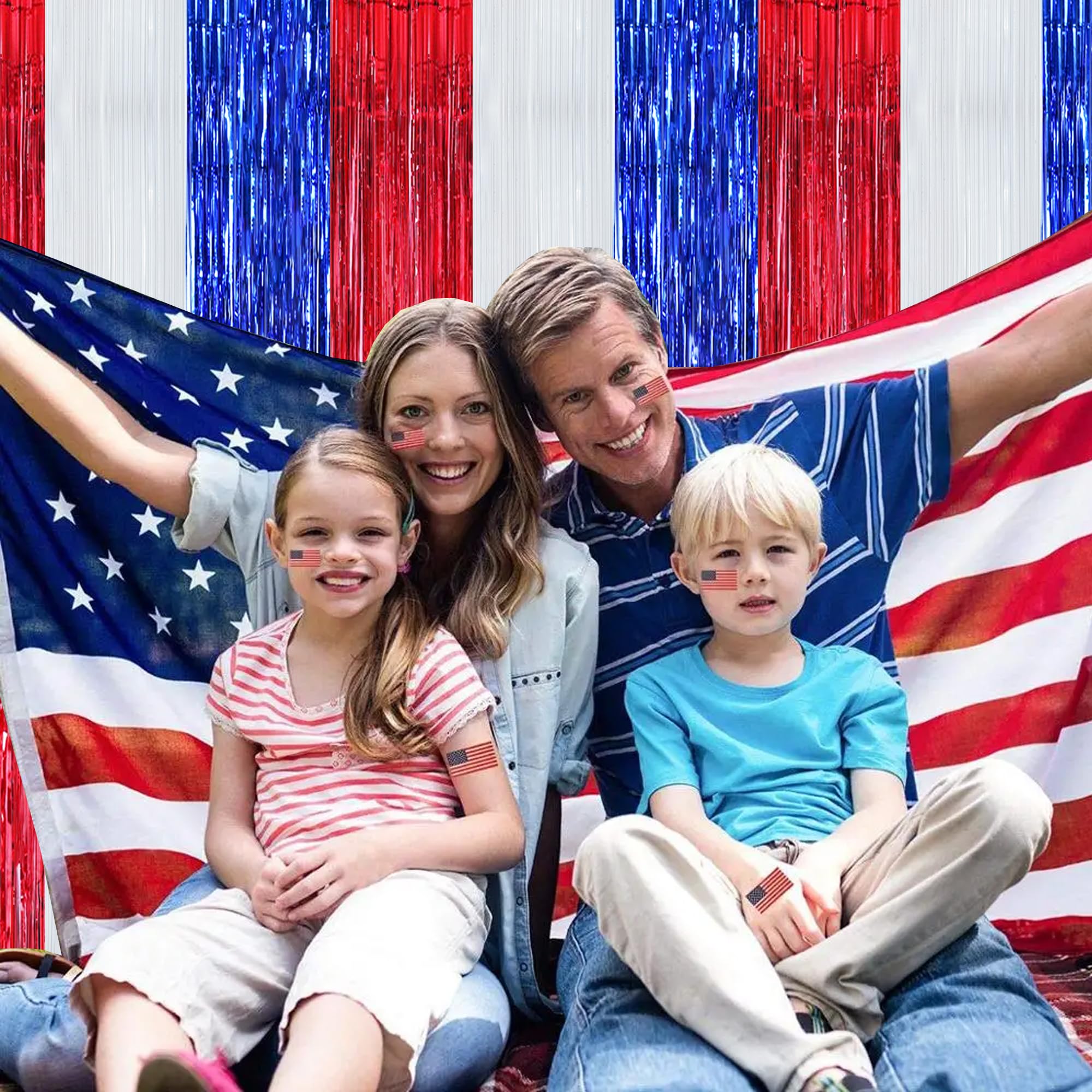 Beishida 3 Pcs Red Blue White Door Streamers Curtain July 4Th Party Streamers Backdrop 4Th Of July Party Wall Background For Par